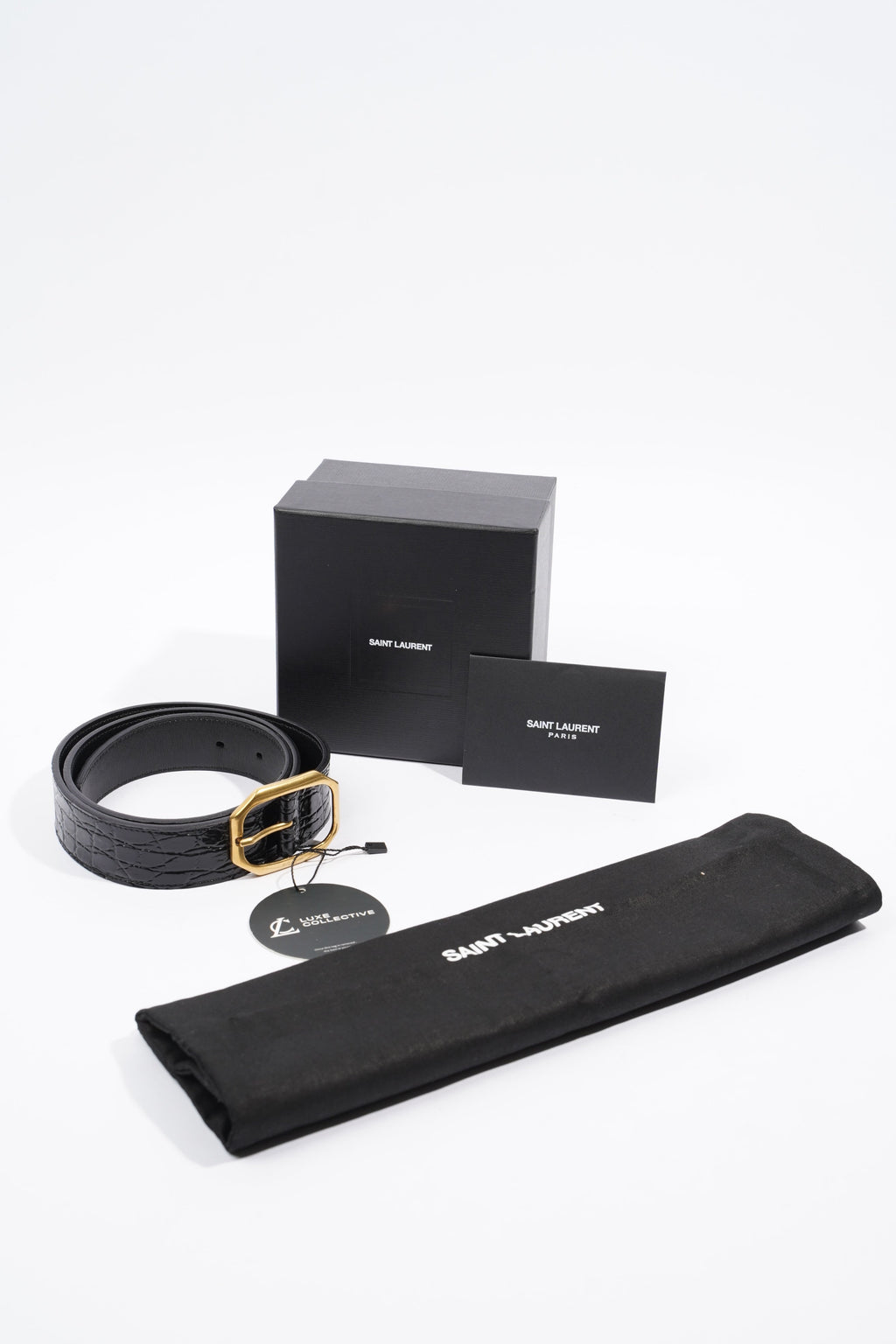 Saint Laurent Belt Black Embossed Leather 80cm 32"