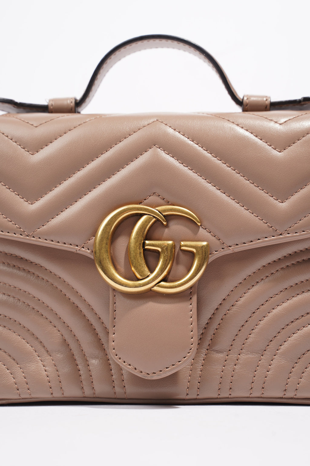 Gucci GG Marmont Top Handle Flap Bag Mauve Leather Mini