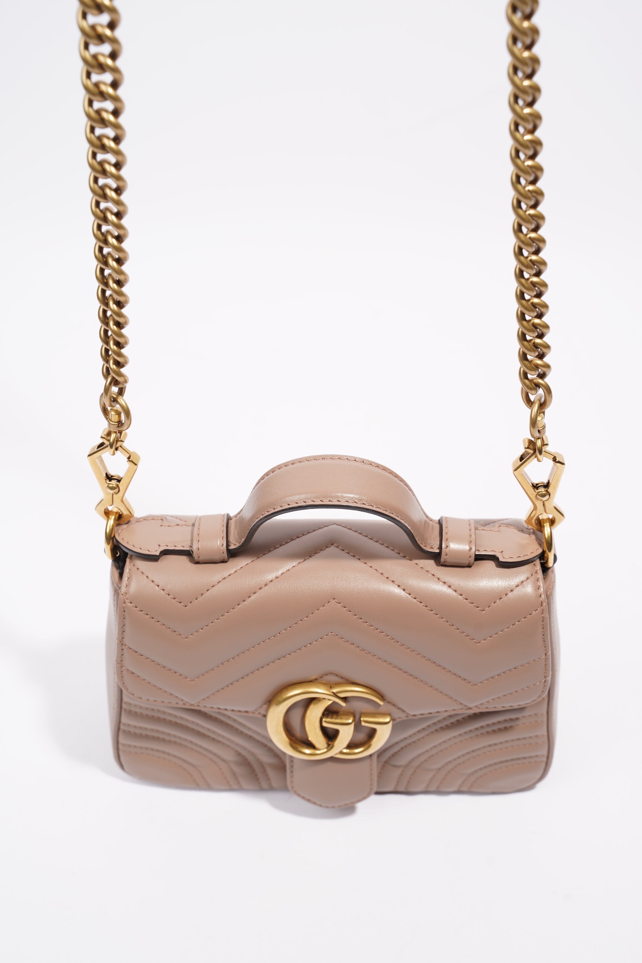 Gucci GG Marmont Top Handle Flap Bag Mauve Leather Mini