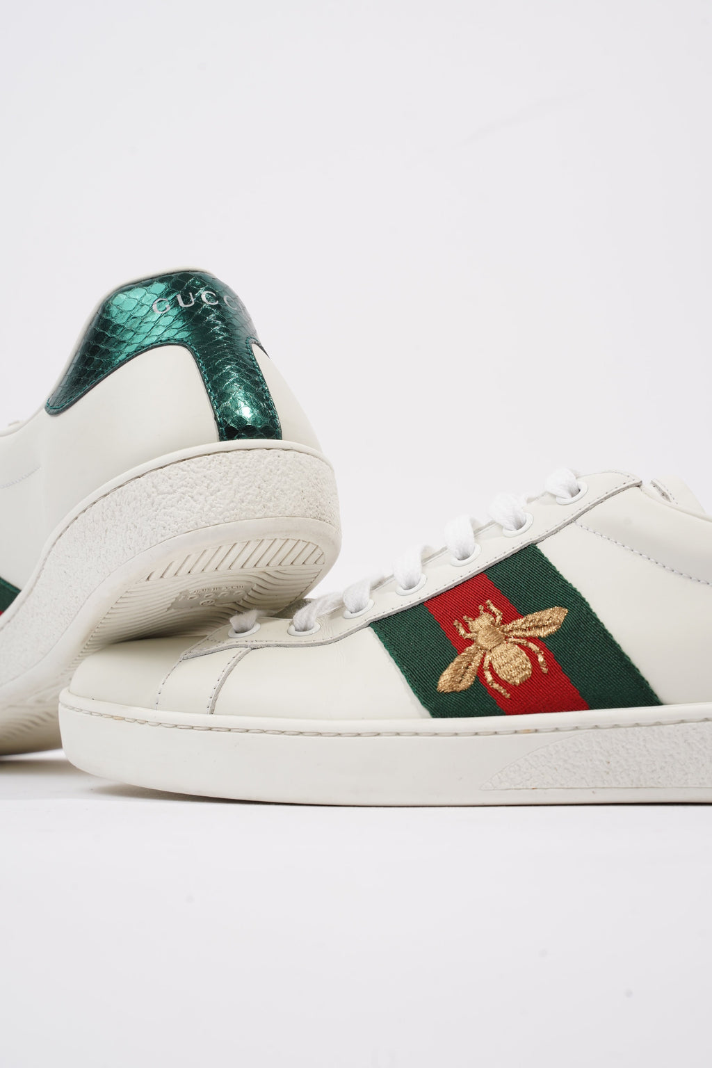 Gucci Ace Embroidered Bee White / Red / Green Leather EU 42 UK 8