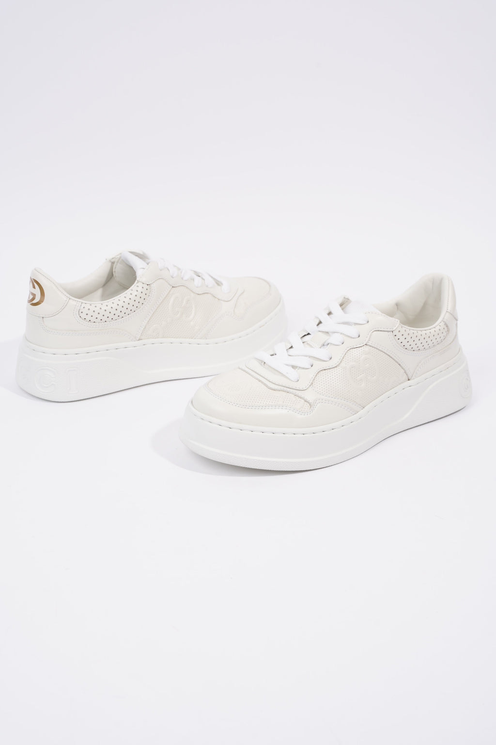 Gucci GG Embossed White Leather EU 38 UK 5