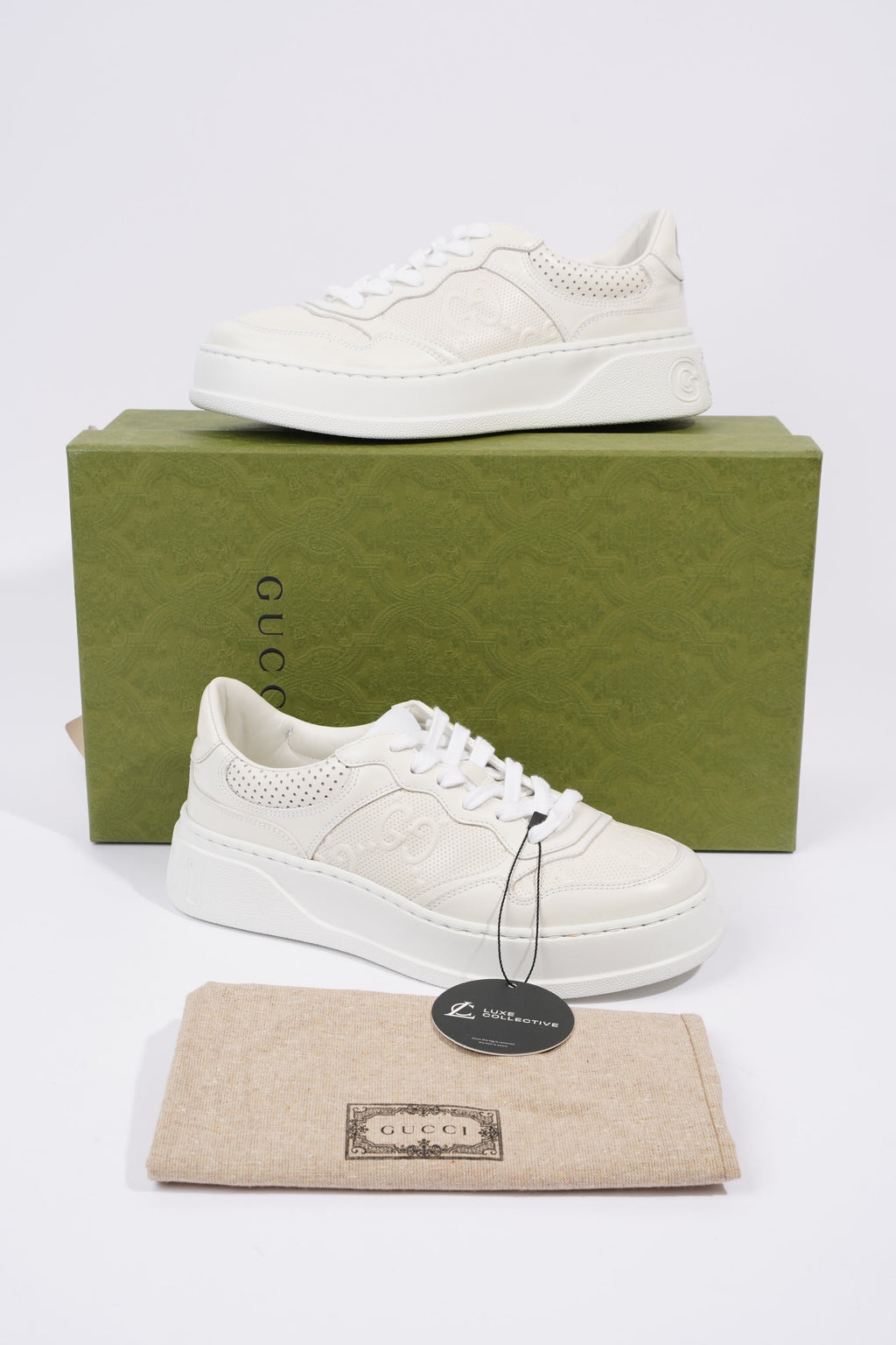 Gucci GG Embossed White Leather EU 38 UK 5
