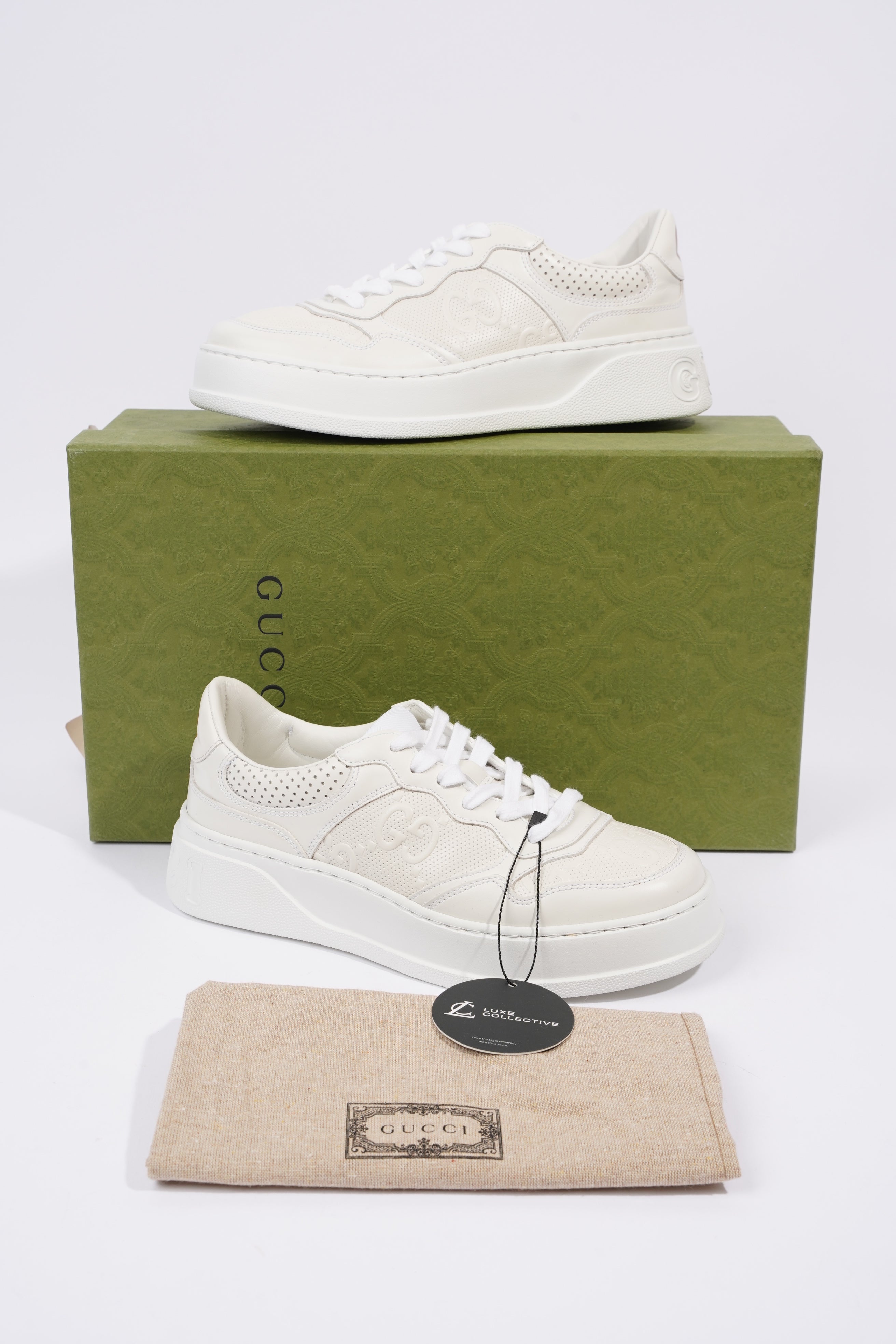 Gucci GG Embossed White Leather EU 38 UK 5