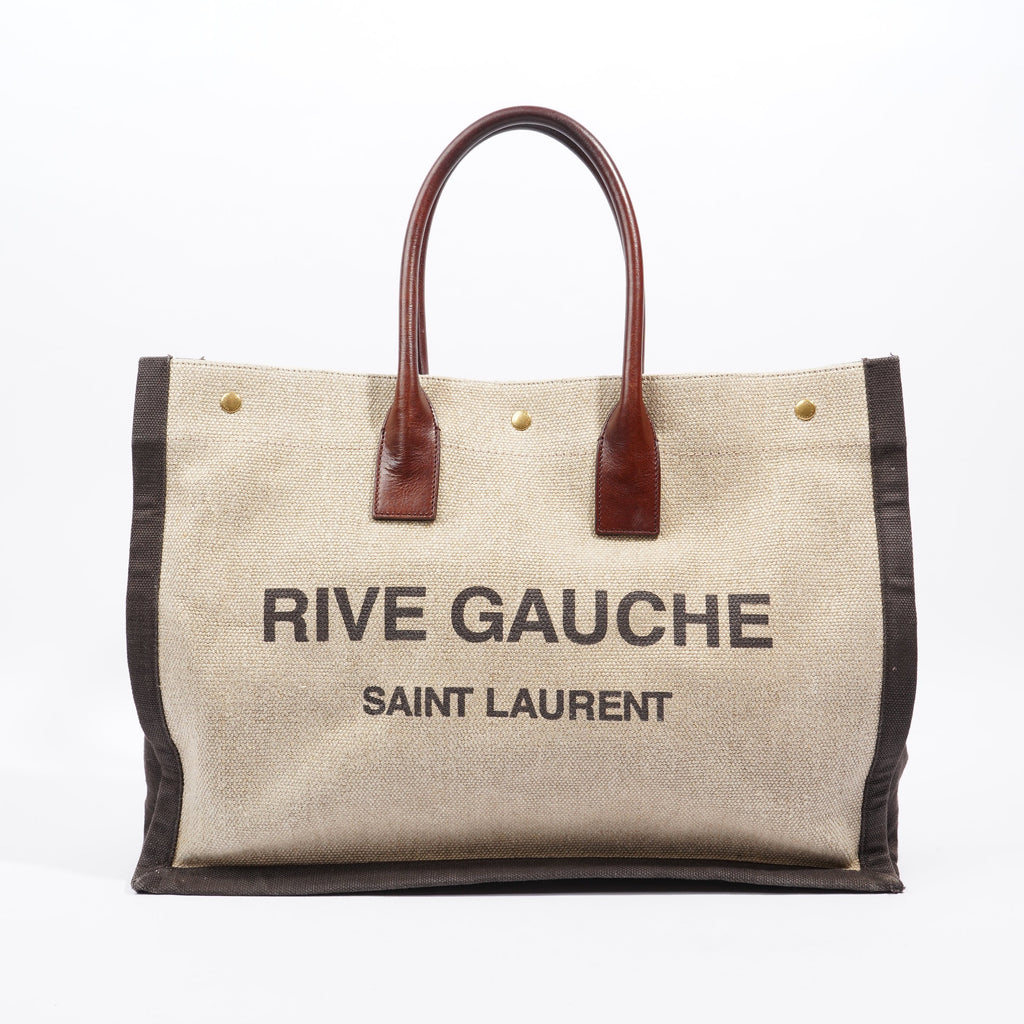 Saint Laurent Rive Gauche Tote Brown / Beige Cotton