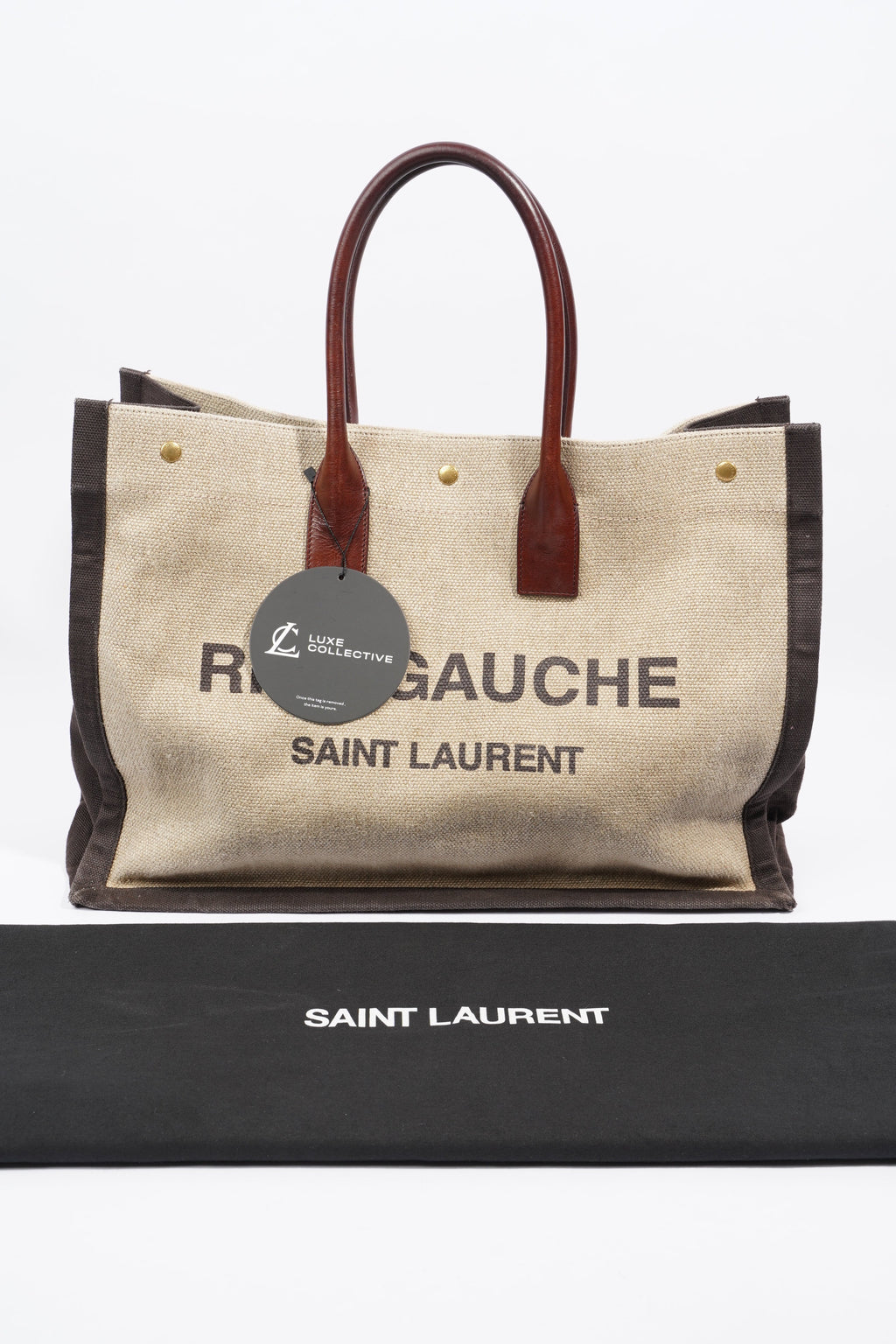 Saint Laurent Rive Gauche Tote Brown / Beige Cotton