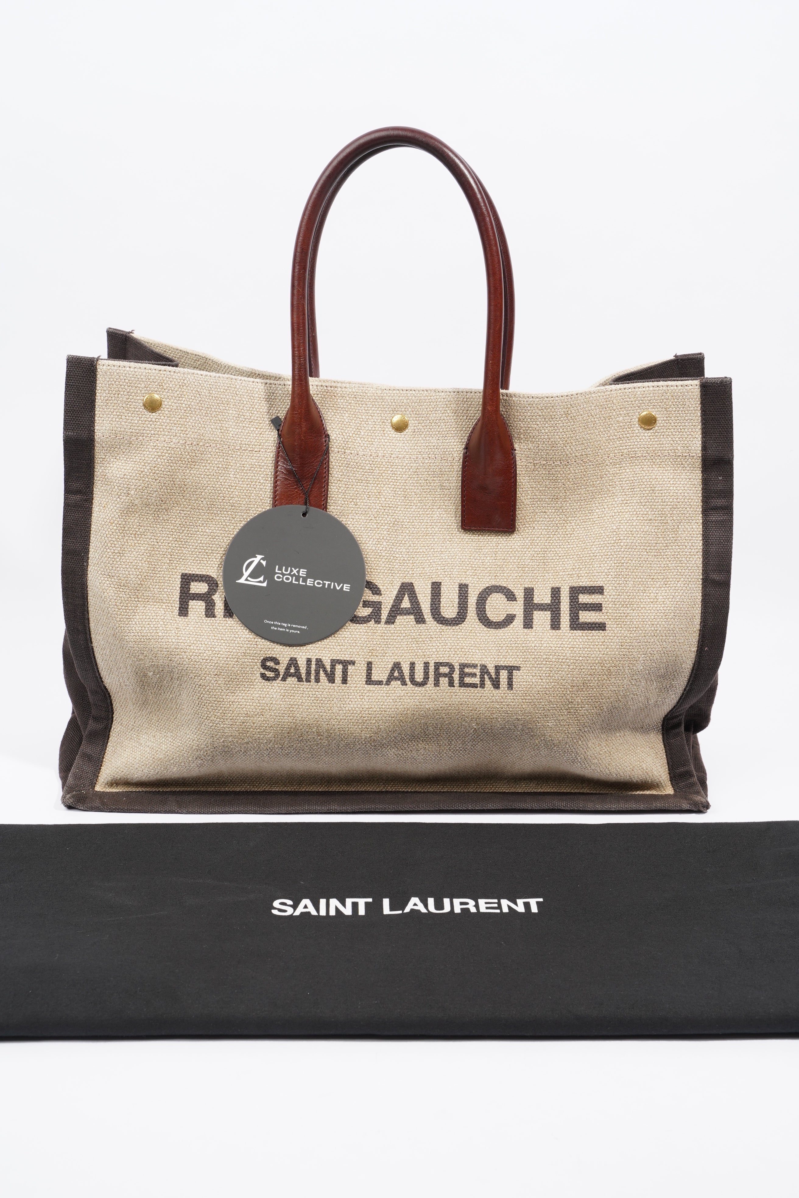 Saint Laurent Rive Gauche Tote Brown / Beige Cotton