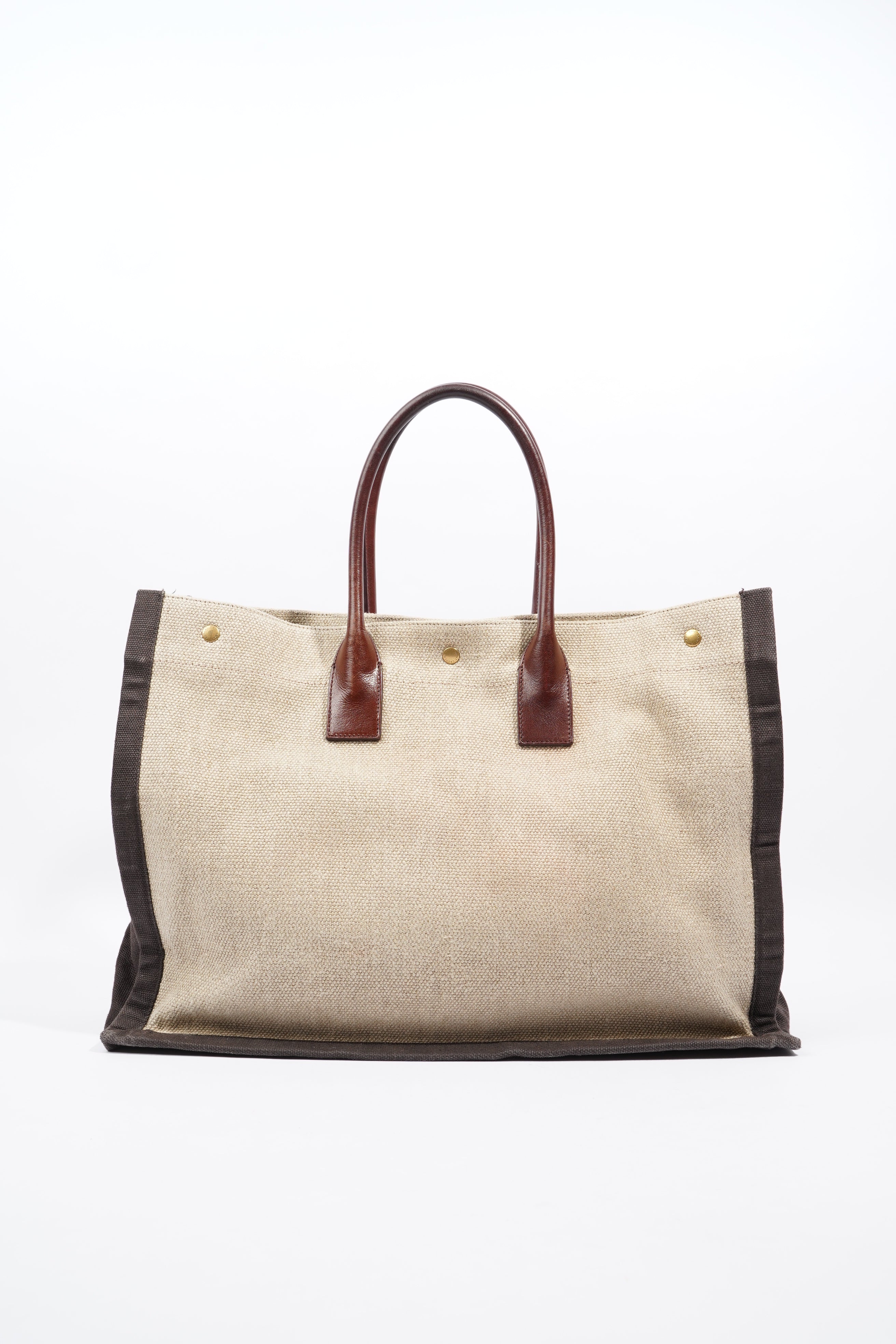 Saint Laurent Rive Gauche Tote Brown / Beige Cotton