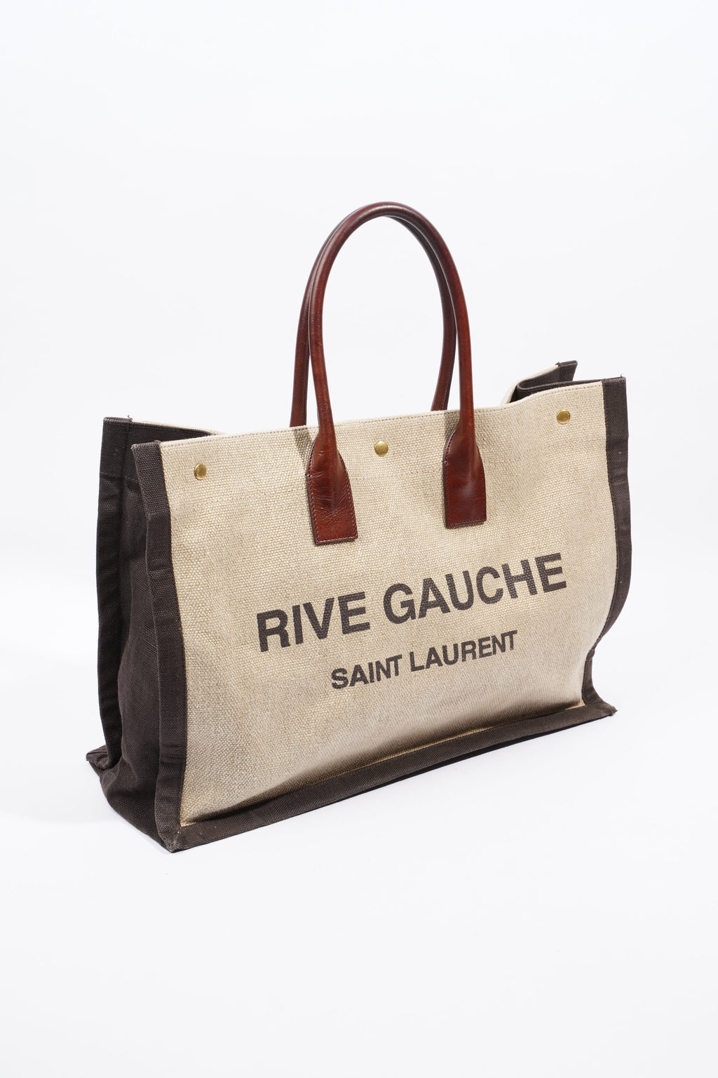 Saint Laurent Rive Gauche Tote Brown / Beige Cotton