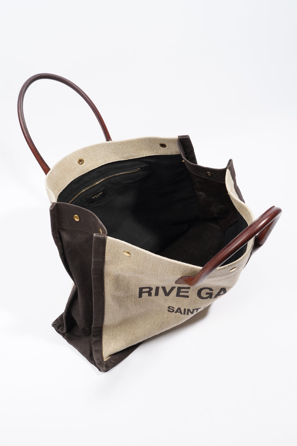 Saint Laurent Rive Gauche Tote Brown / Beige Cotton
