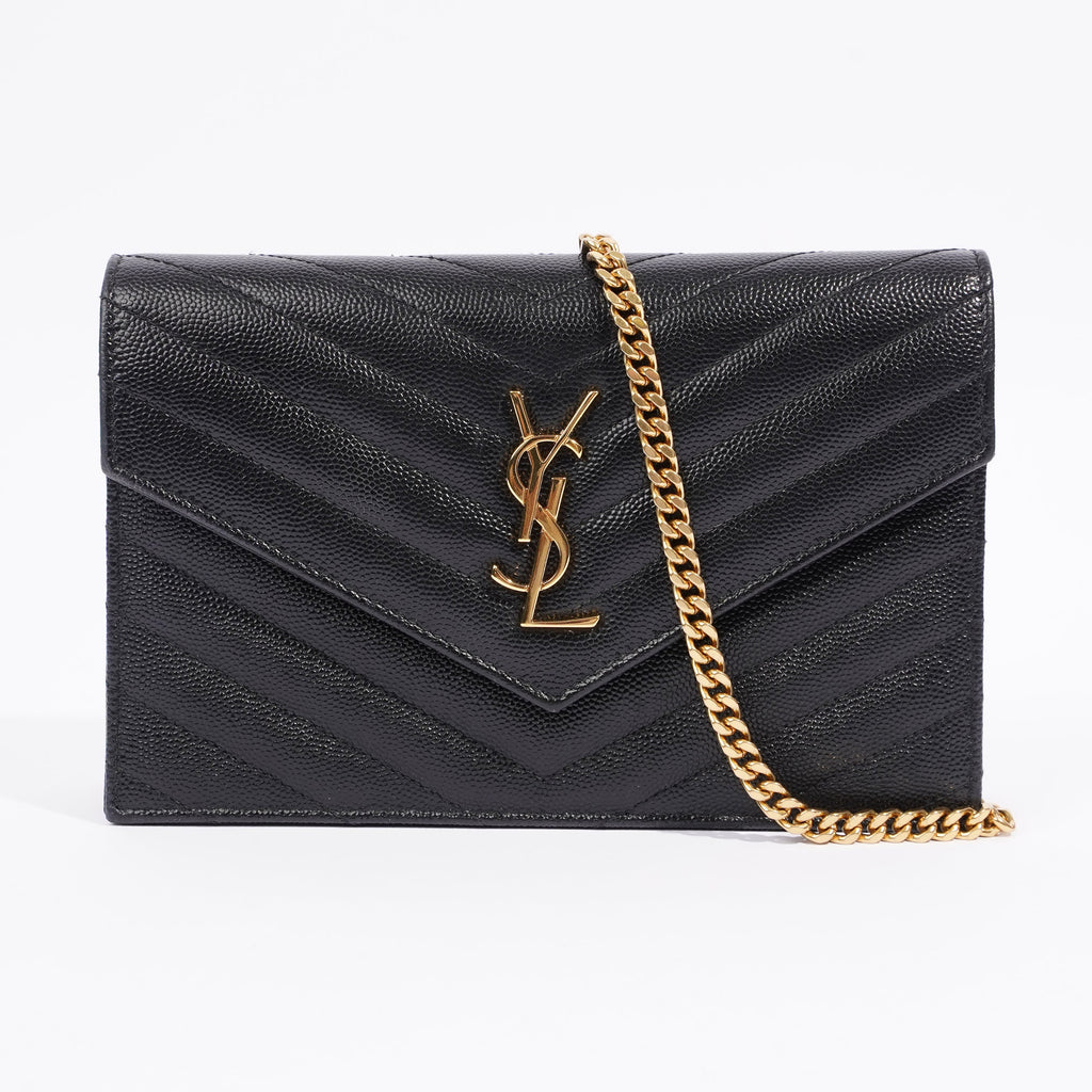 Saint Laurent Cassandra Chain Wallet Black Canvas One Size