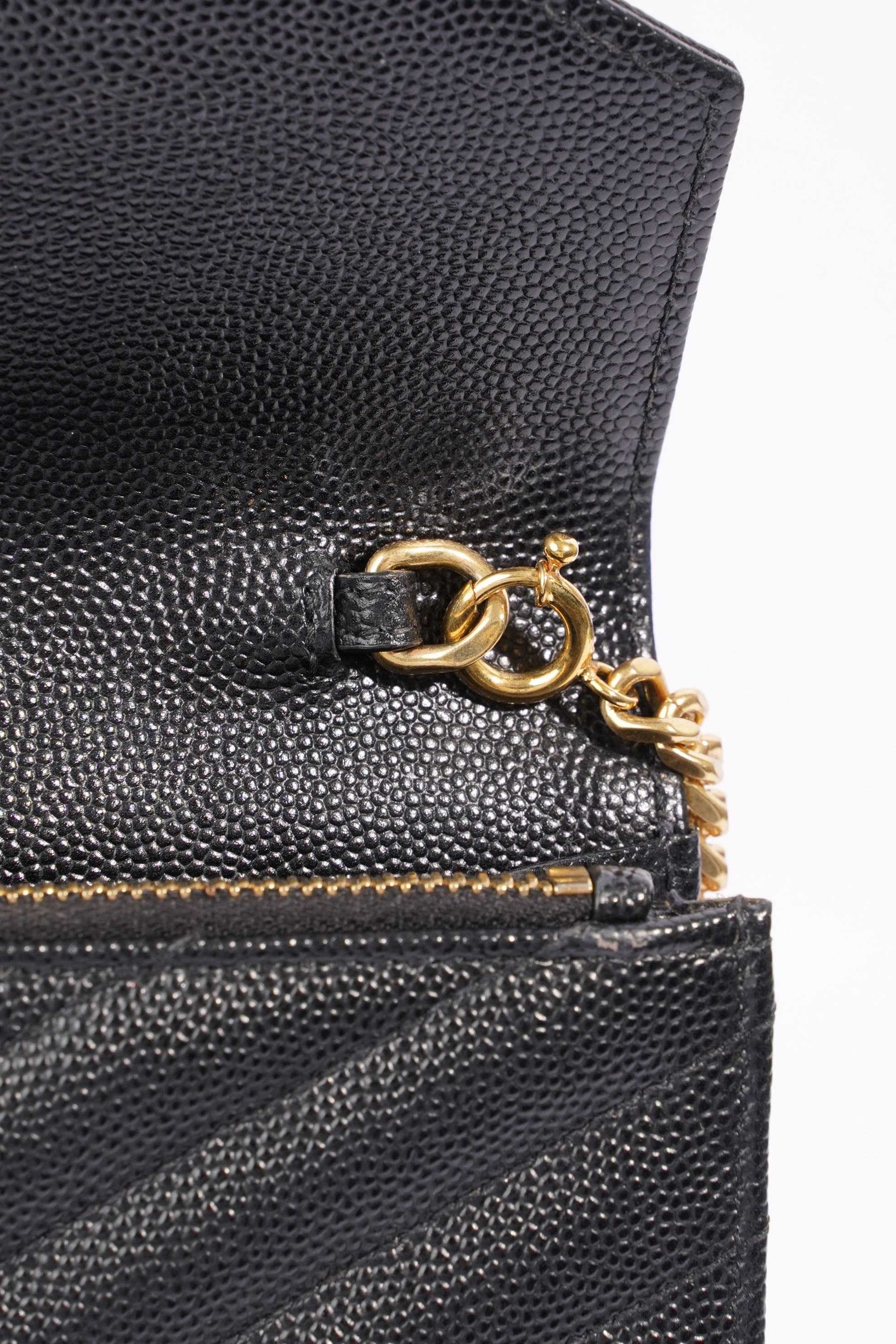 Saint Laurent Cassandra Chain Wallet Black Canvas One Size