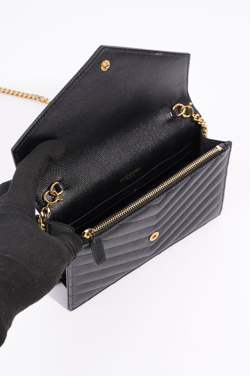 Saint Laurent Cassandra Chain Wallet Black Canvas One Size
