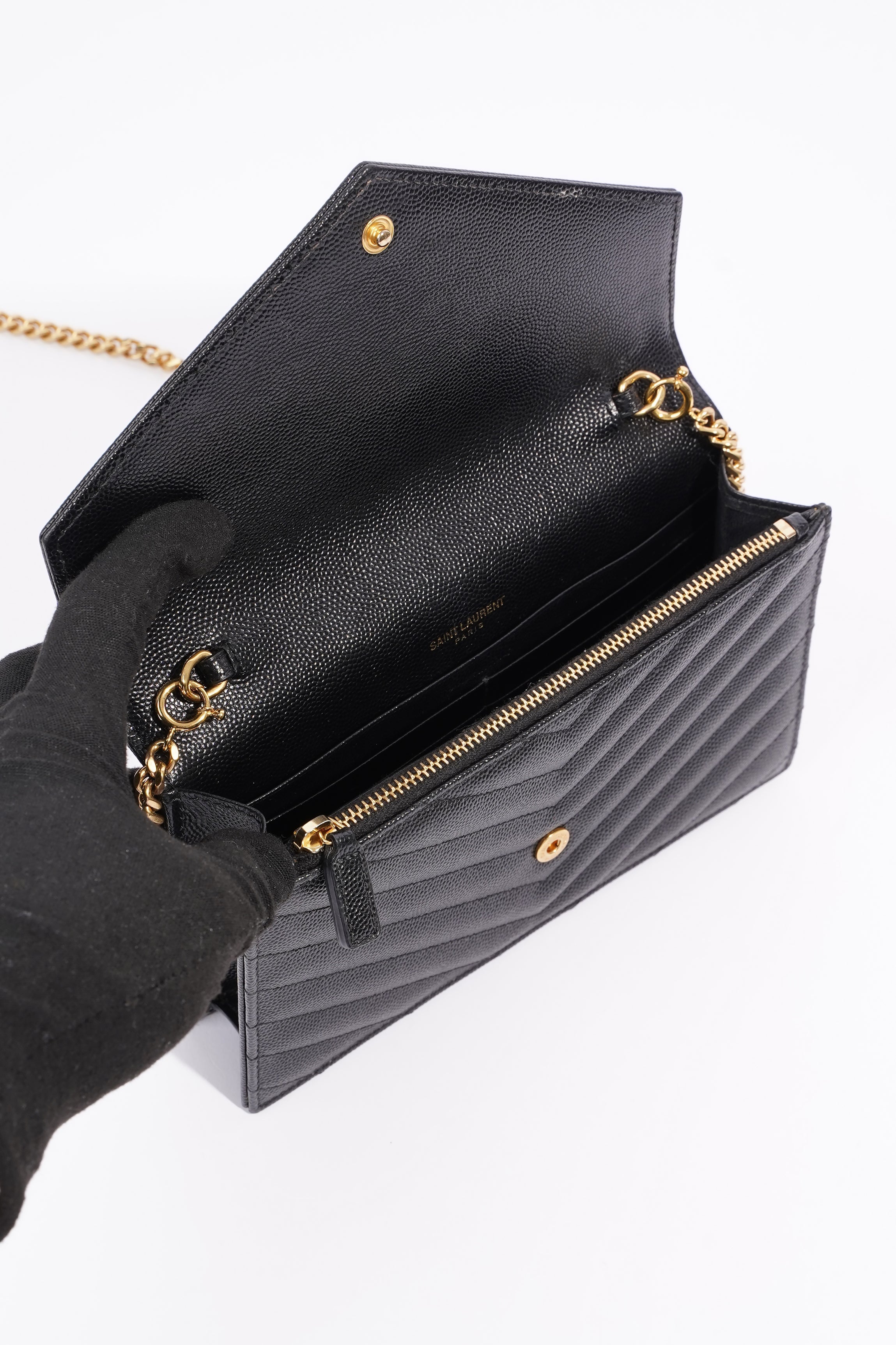 Saint Laurent Cassandra Chain Wallet Black Canvas One Size
