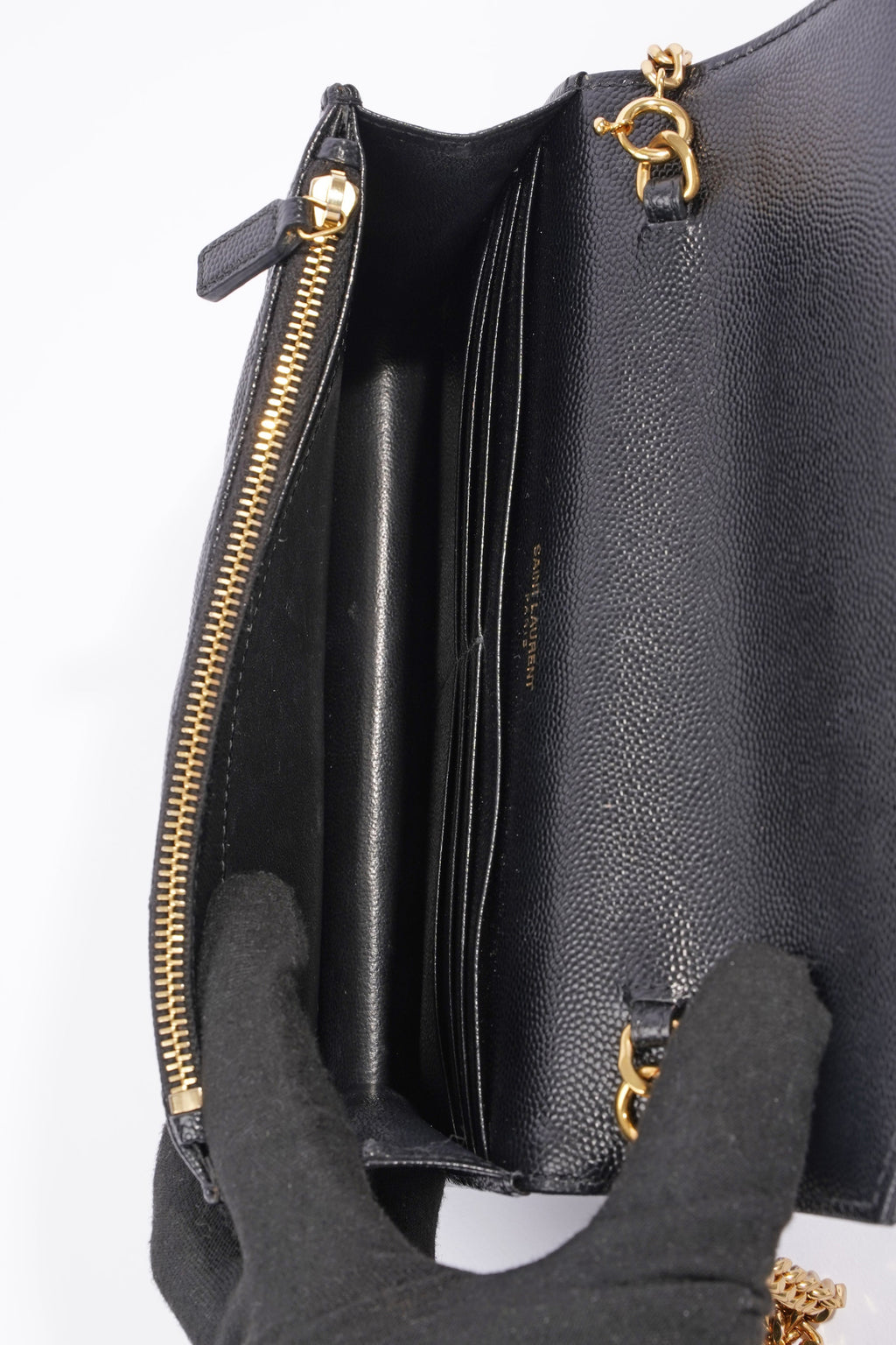 Saint Laurent Cassandra Chain Wallet Black Canvas One Size