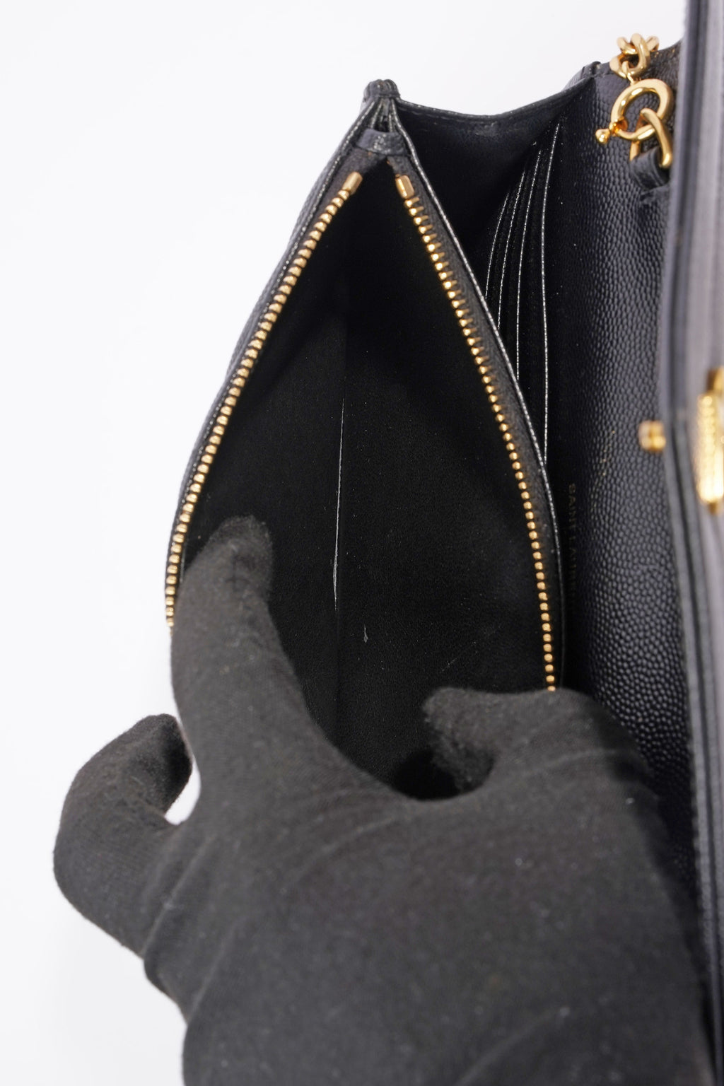 Saint Laurent Cassandra Chain Wallet Black Canvas One Size