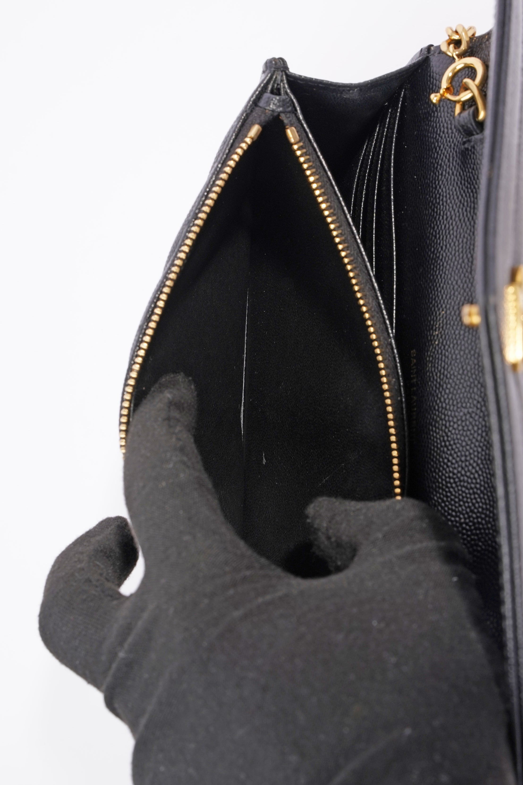 Saint Laurent Cassandra Chain Wallet Black Canvas One Size