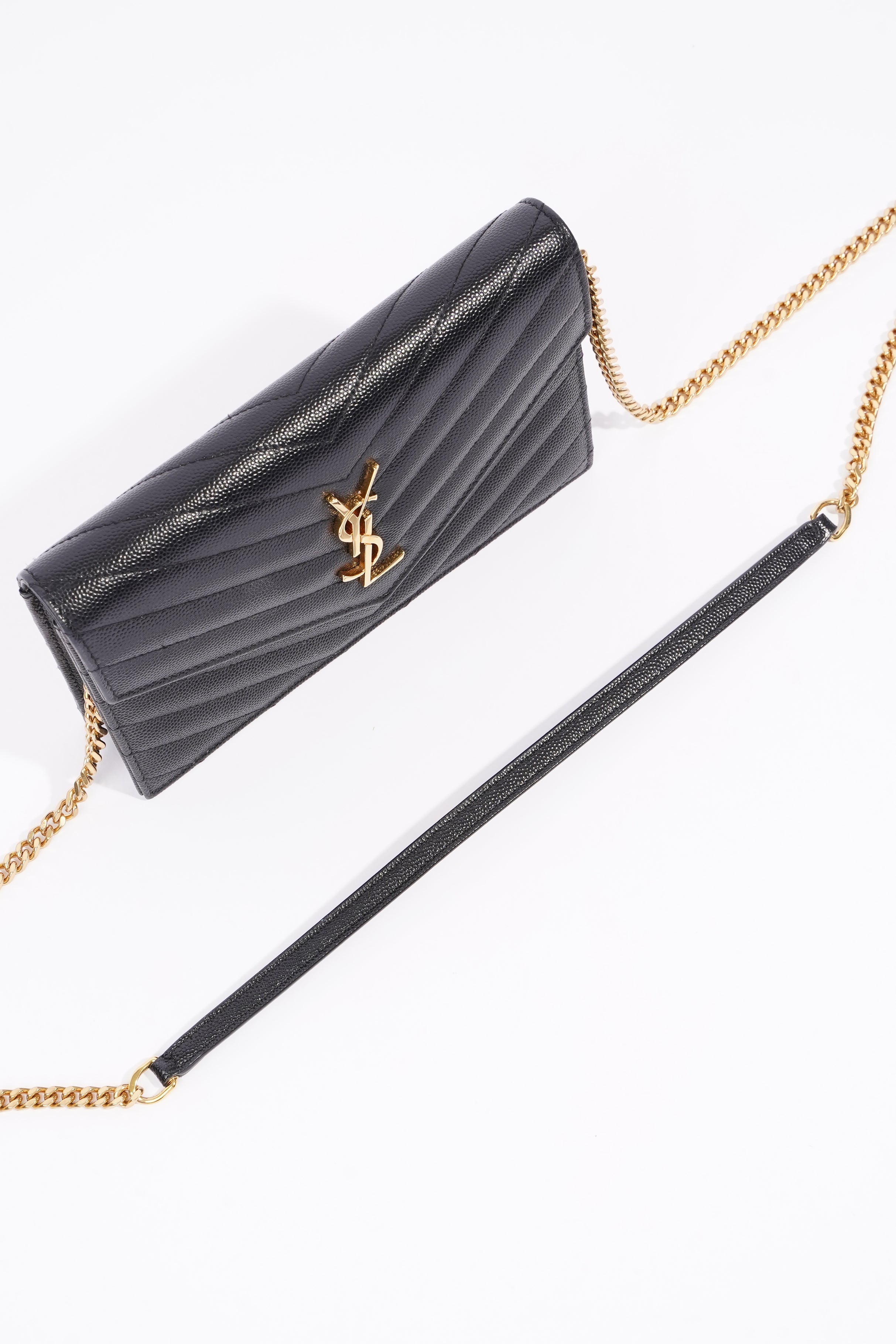 Saint Laurent Cassandra Chain Wallet Black Canvas One Size