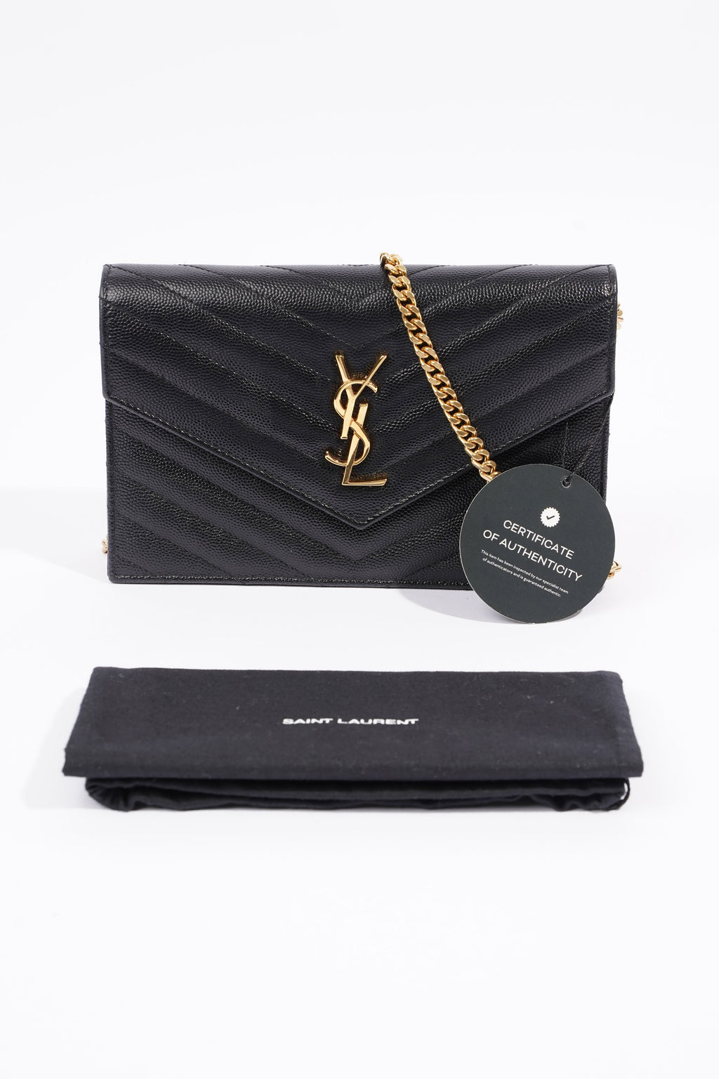 Saint Laurent Cassandra Chain Wallet Black Canvas One Size