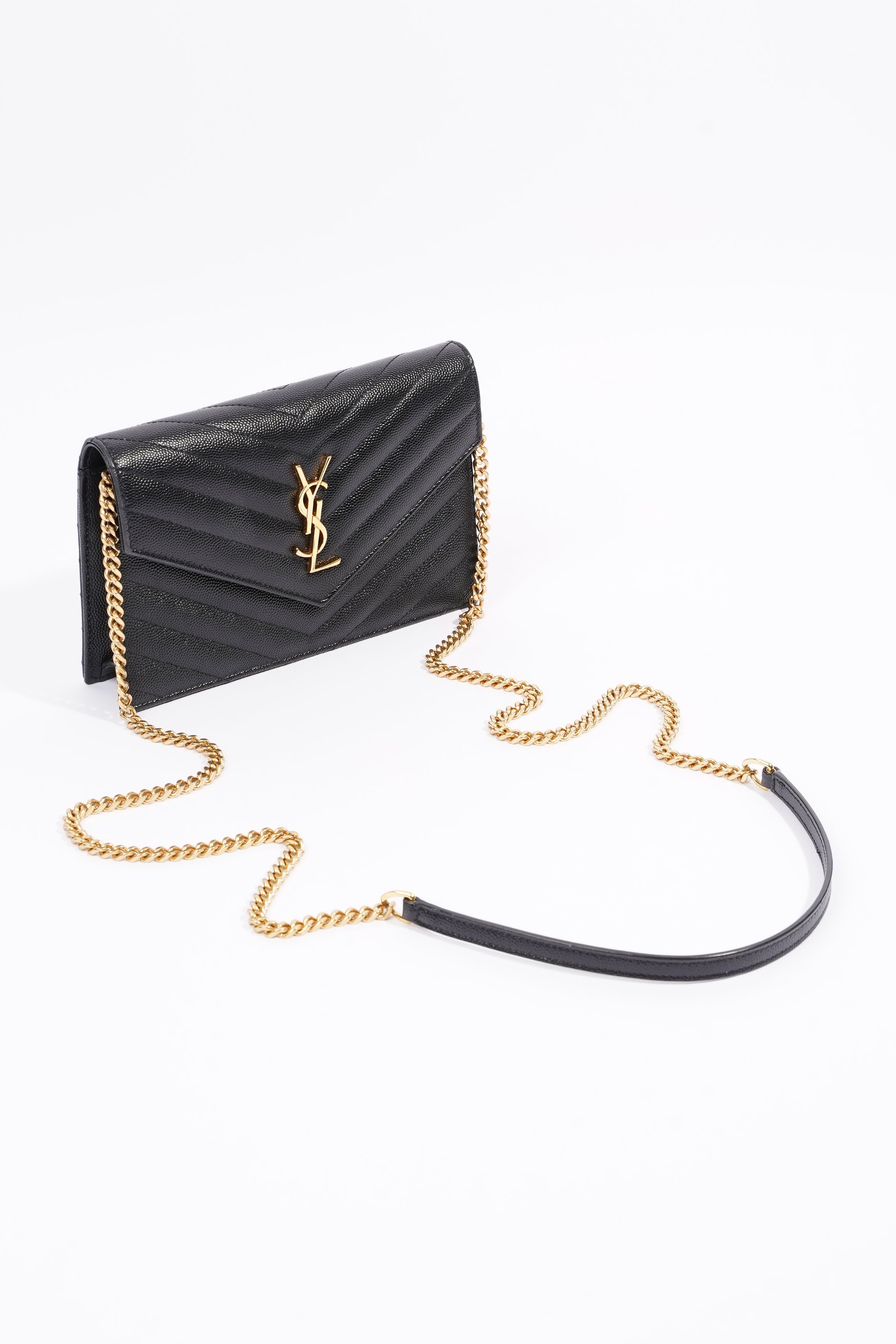 Saint Laurent Cassandra Chain Wallet Black Canvas One Size