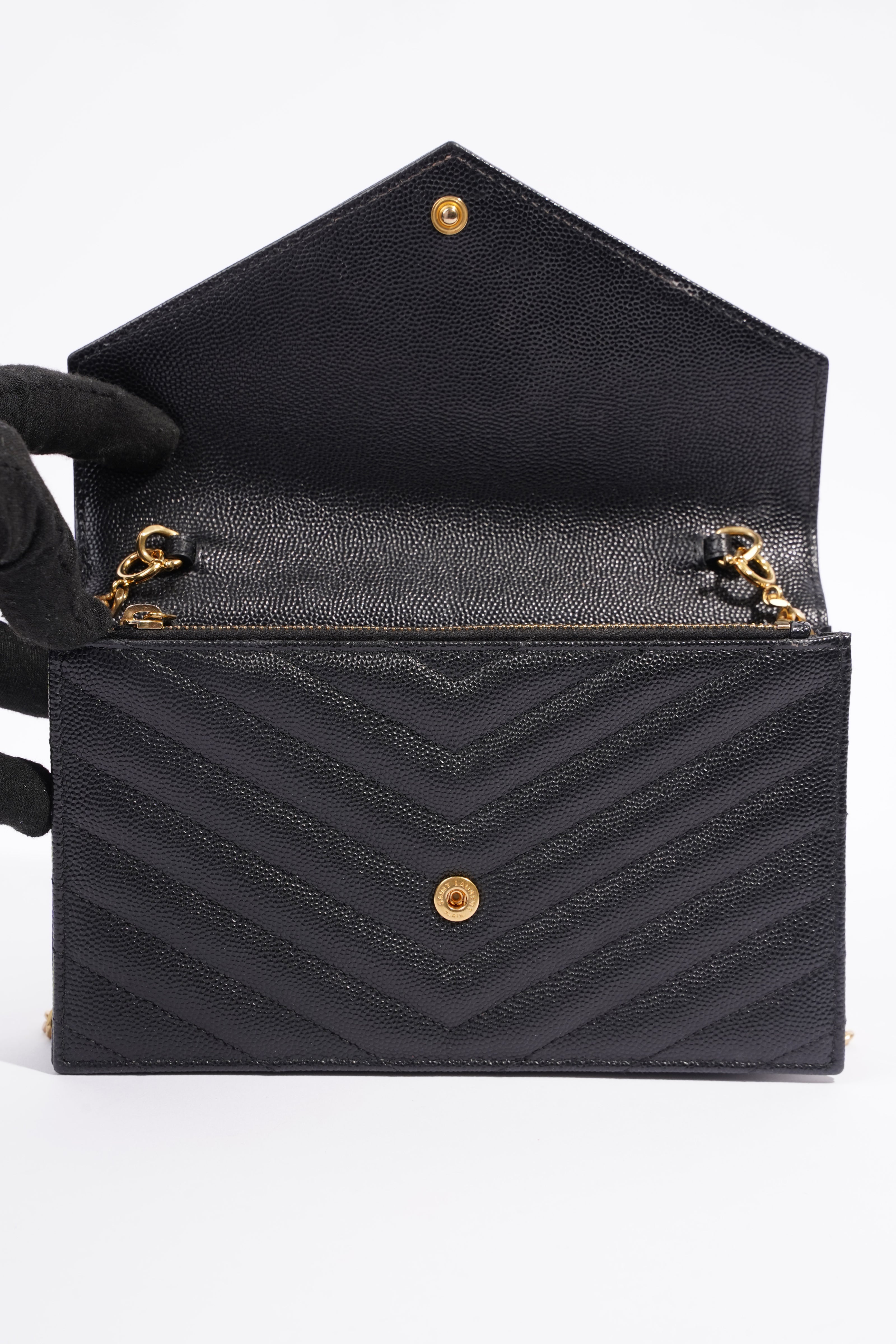 Saint Laurent Cassandra Chain Wallet Black Canvas One Size