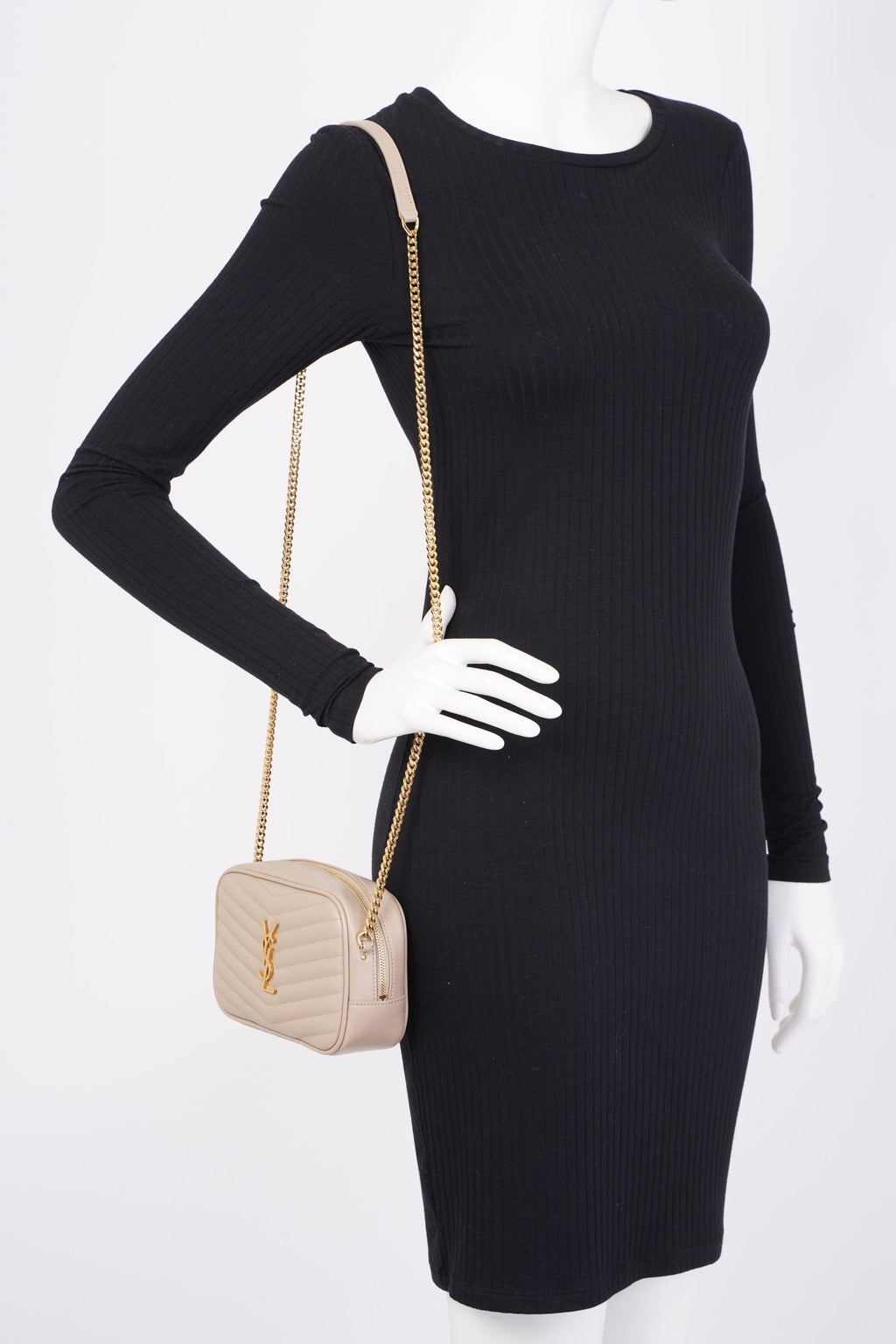 Saint Laurent Lou Quilted Camera Bag Dark Beige Matelasse Leather Mini