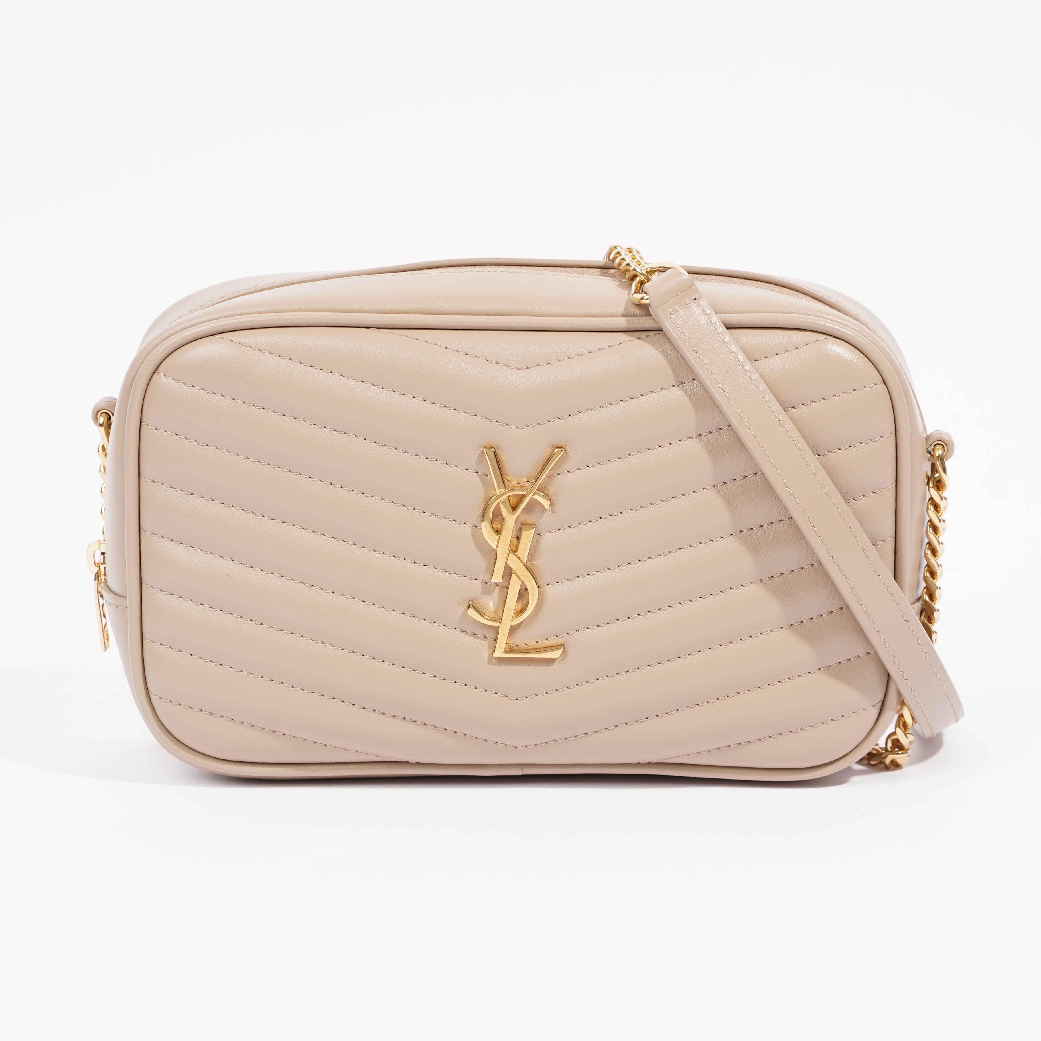Saint Laurent Lou Quilted Camera Bag Dark Beige Matelasse Leather Mini