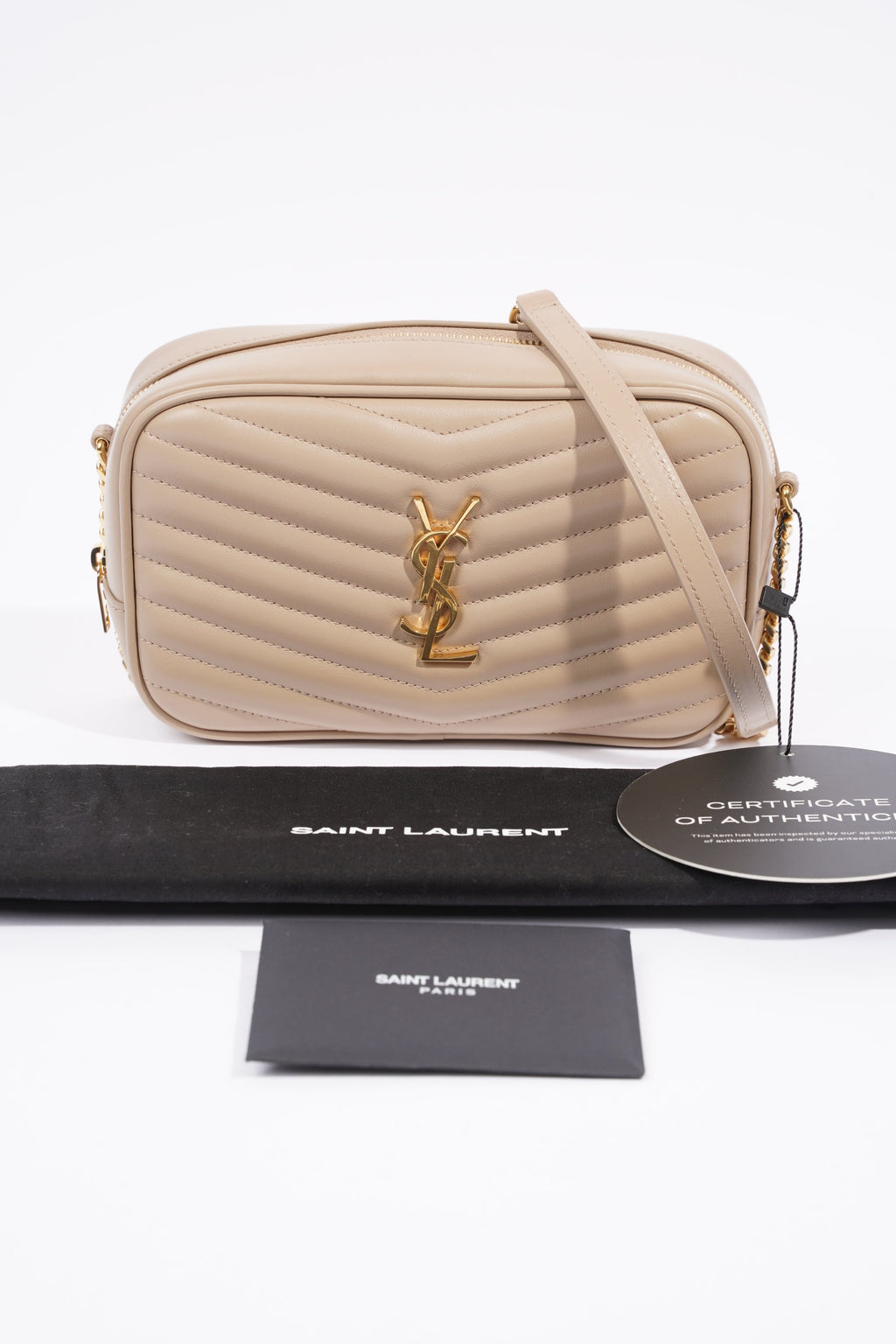 Saint Laurent Lou Quilted Camera Bag Dark Beige Matelasse Leather Mini
