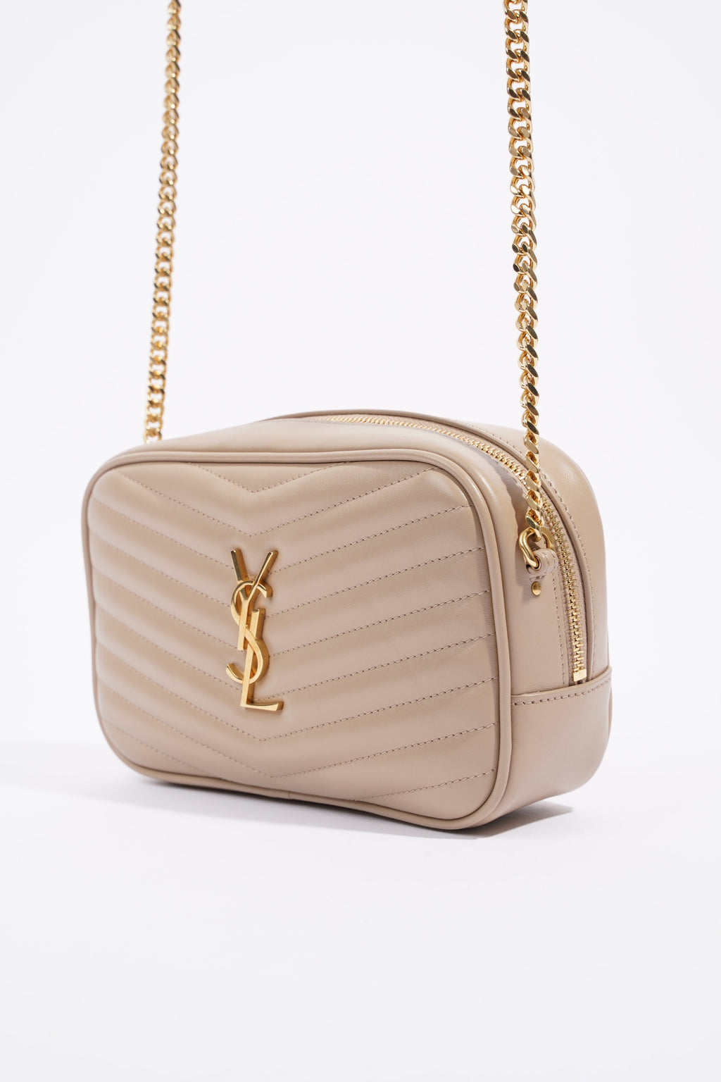 Saint Laurent Lou Quilted Camera Bag Dark Beige Matelasse Leather Mini