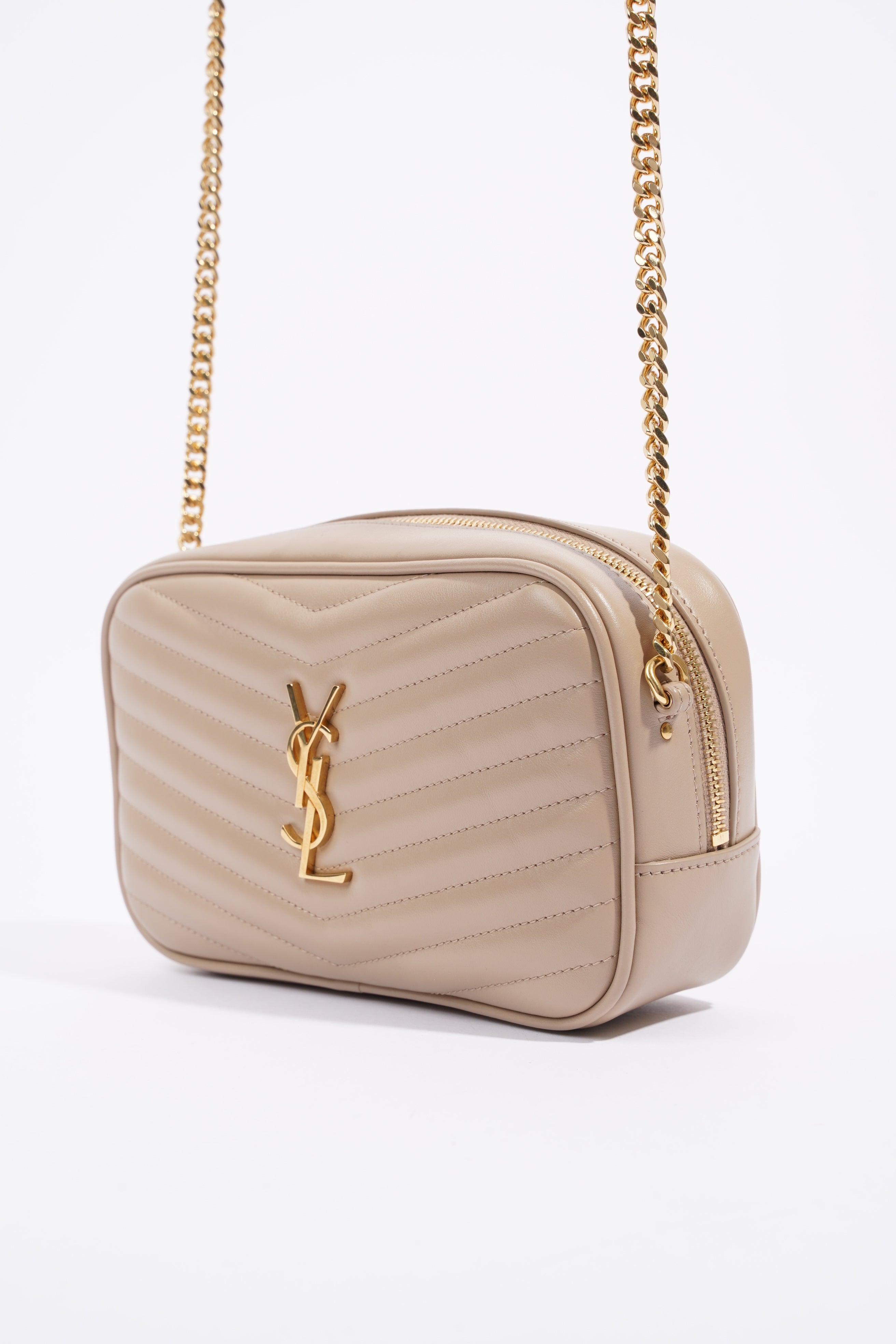 Saint Laurent Lou Quilted Camera Bag Dark Beige Matelasse Leather Mini
