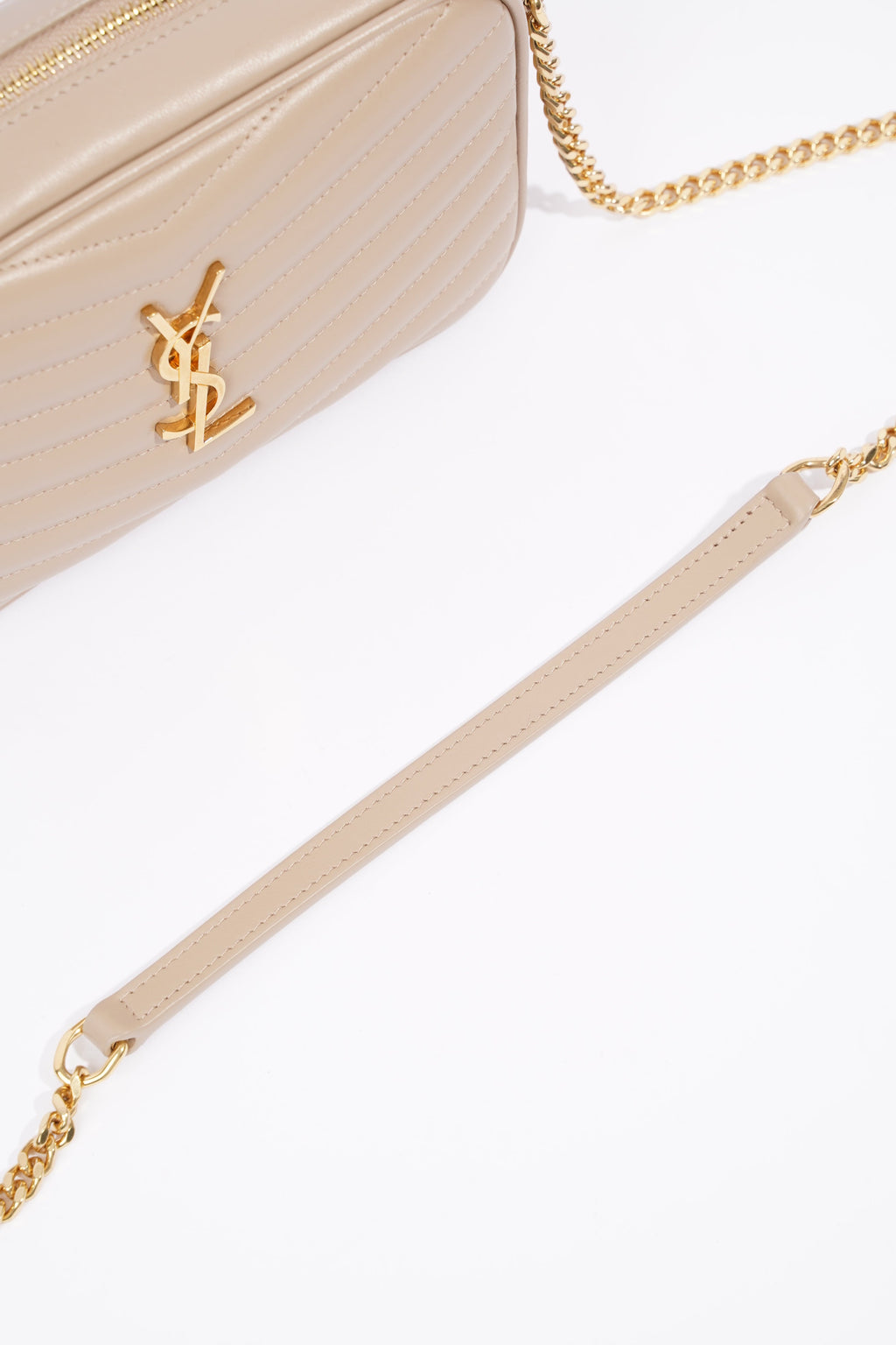 Saint Laurent Lou Quilted Camera Bag Dark Beige Matelasse Leather Mini