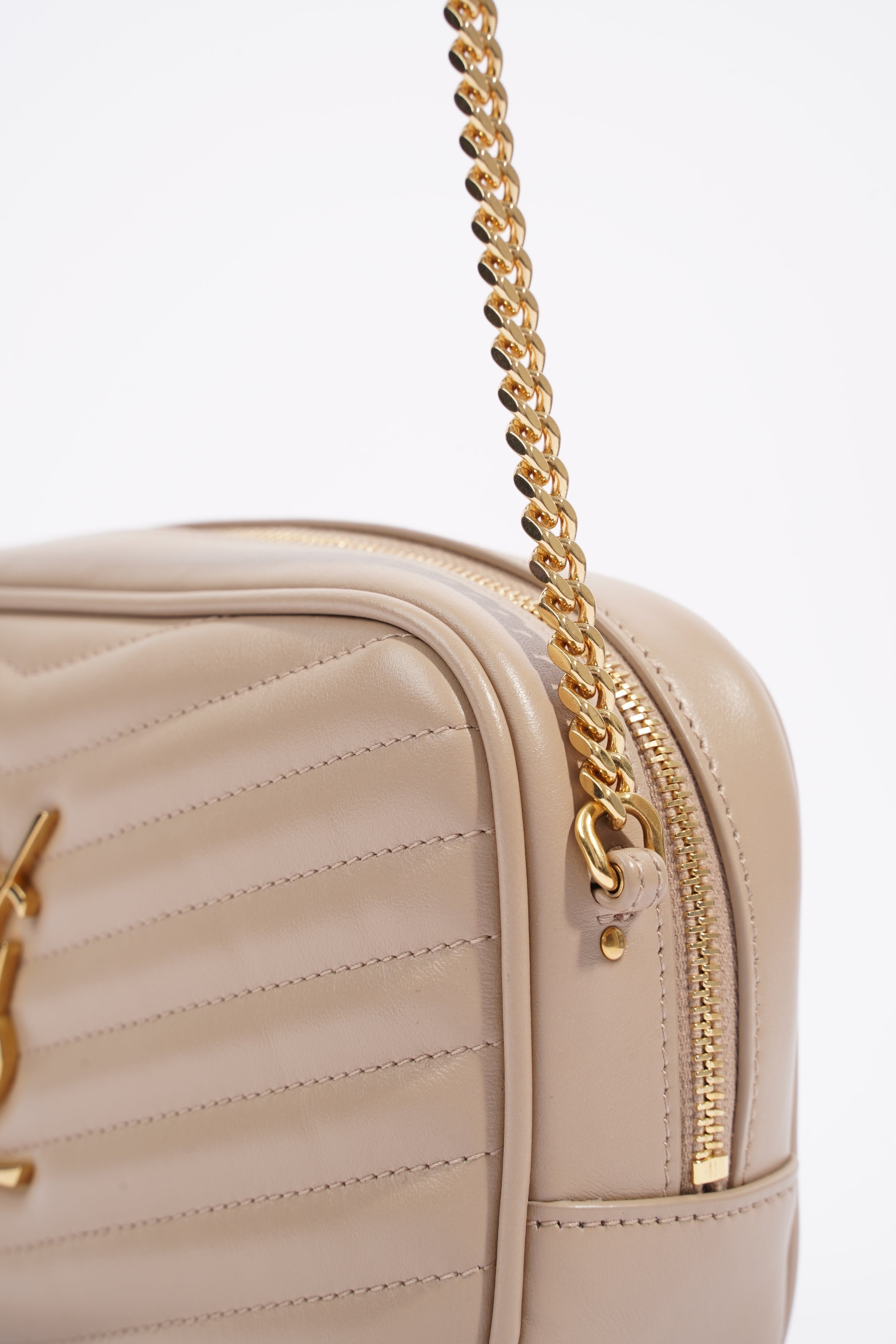 Saint Laurent Lou Quilted Camera Bag Dark Beige Matelasse Leather Mini