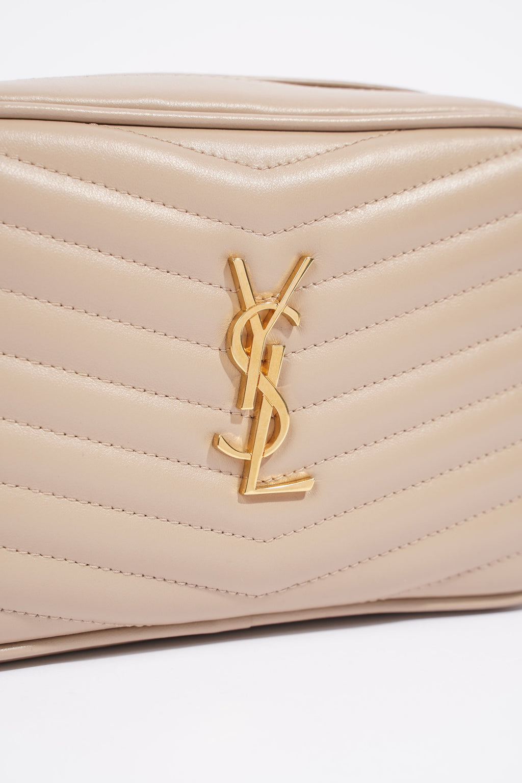 Saint Laurent Lou Quilted Camera Bag Dark Beige Matelasse Leather Mini