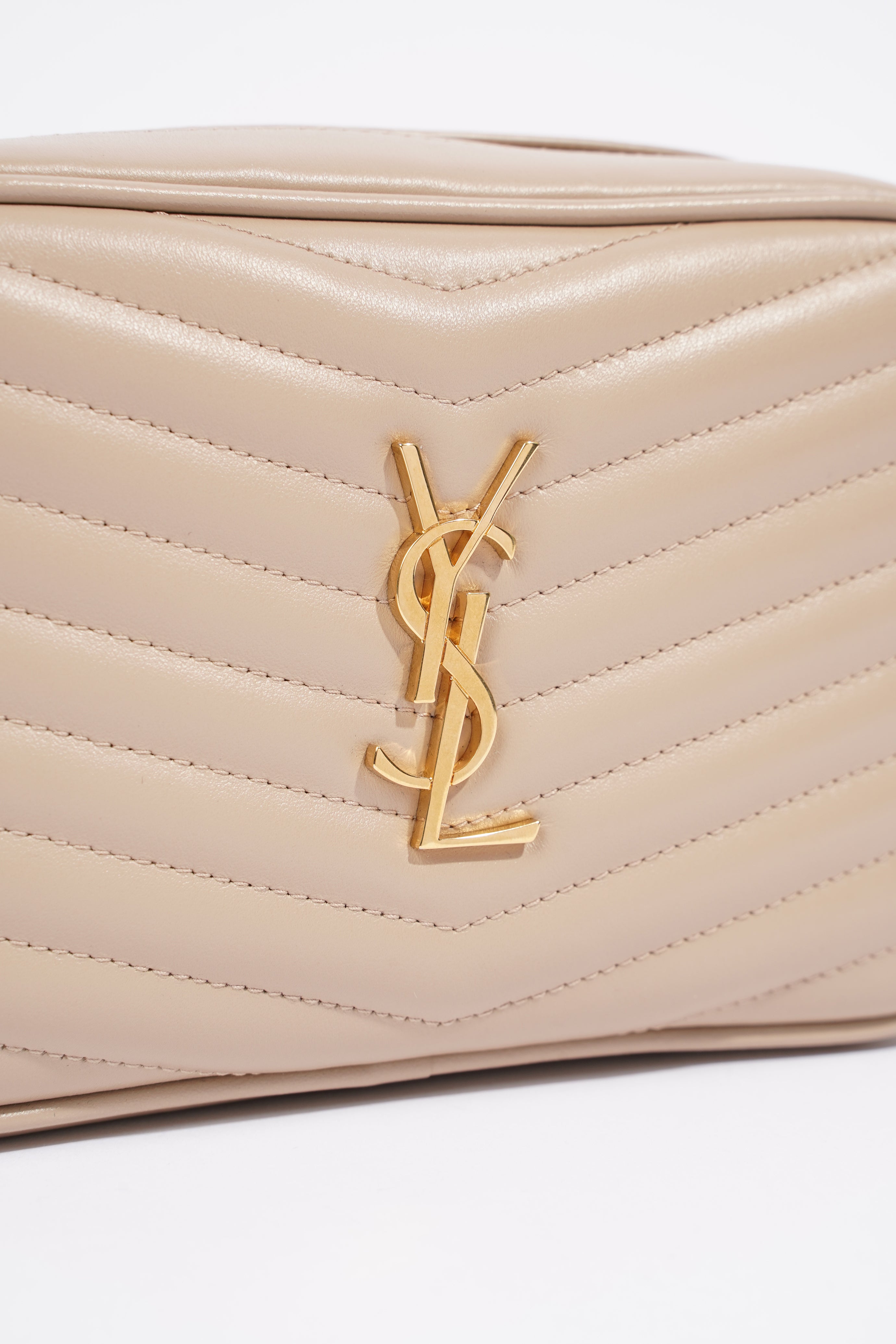 Saint Laurent Lou Quilted Camera Bag Dark Beige Matelasse Leather Mini