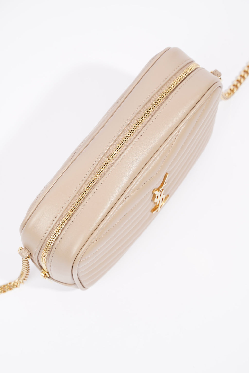 Saint Laurent Lou Quilted Camera Bag Dark Beige Matelasse Leather Mini