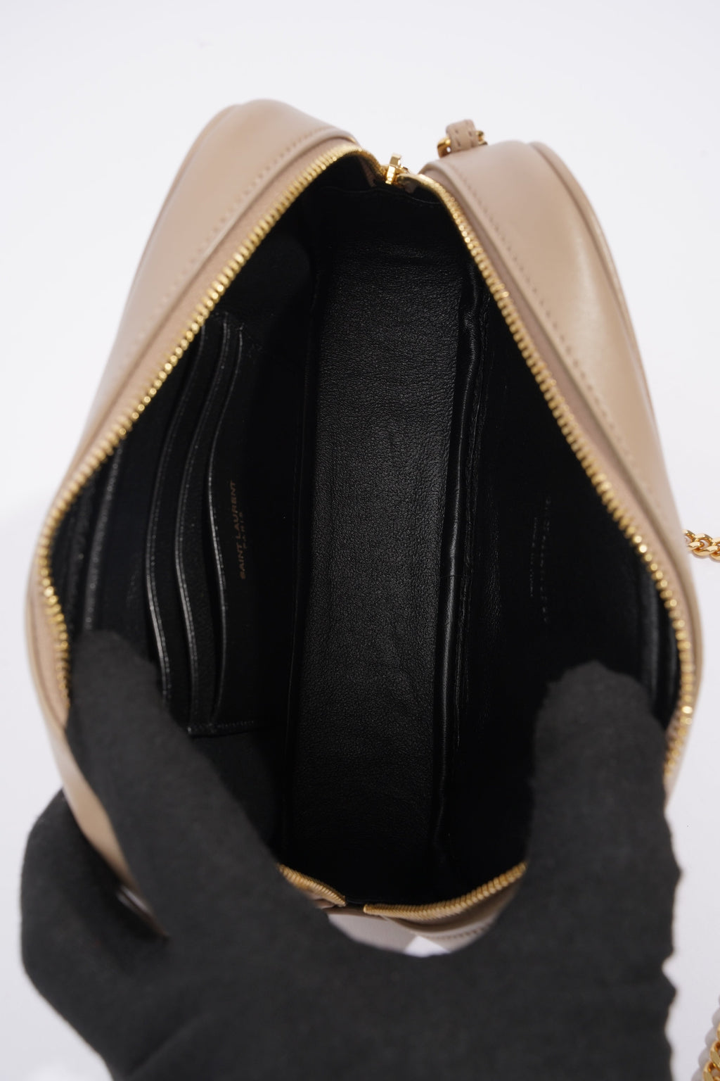 Saint Laurent Lou Quilted Camera Bag Dark Beige Matelasse Leather Mini