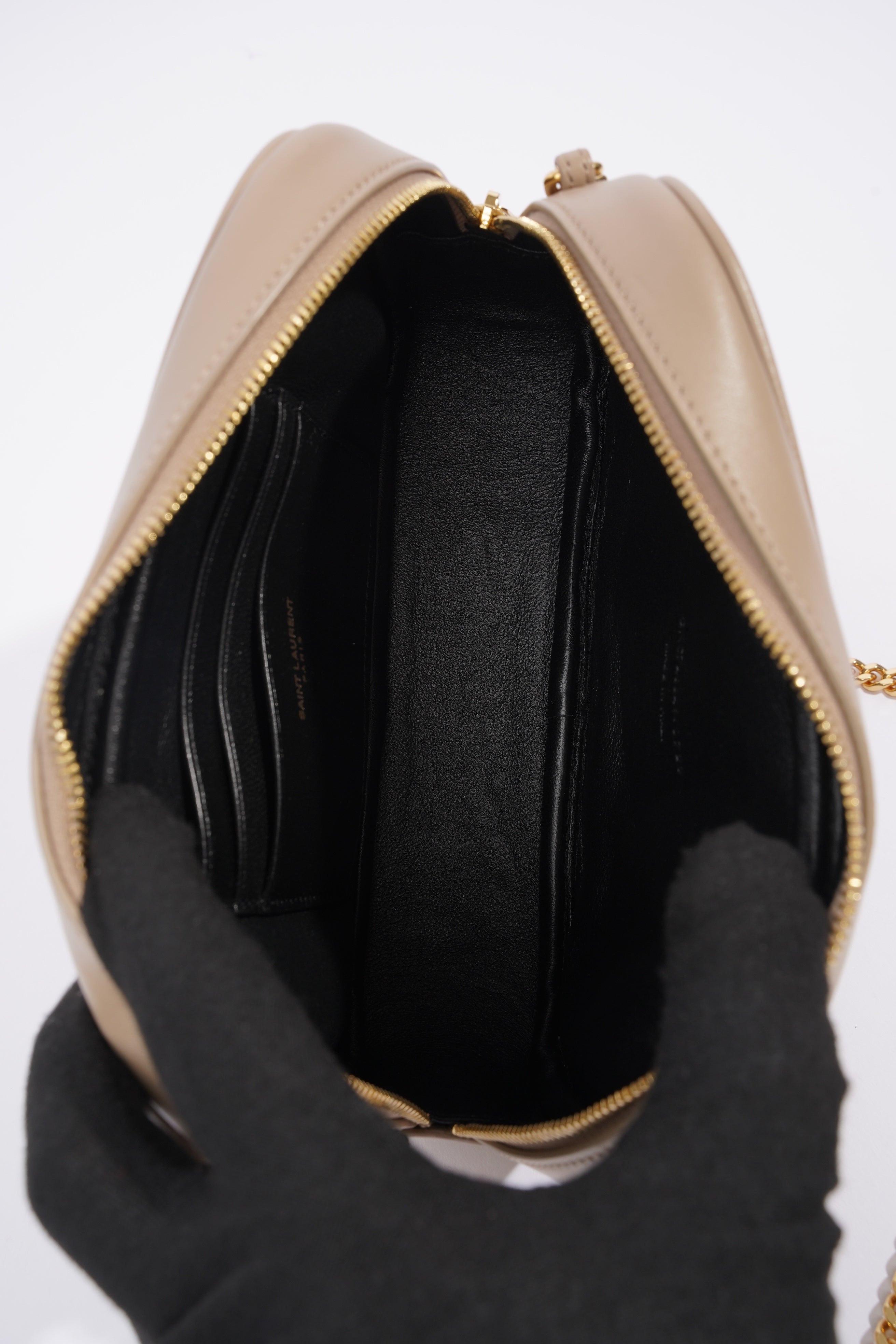 Saint Laurent Lou Quilted Camera Bag Dark Beige Matelasse Leather Mini