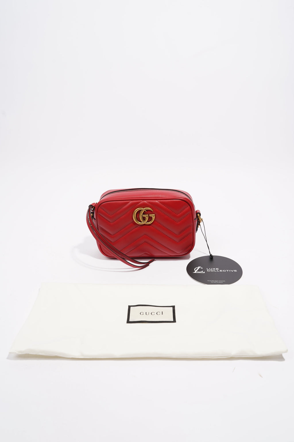 Gucci Marmont Zip Red Matelasse Leather Mini