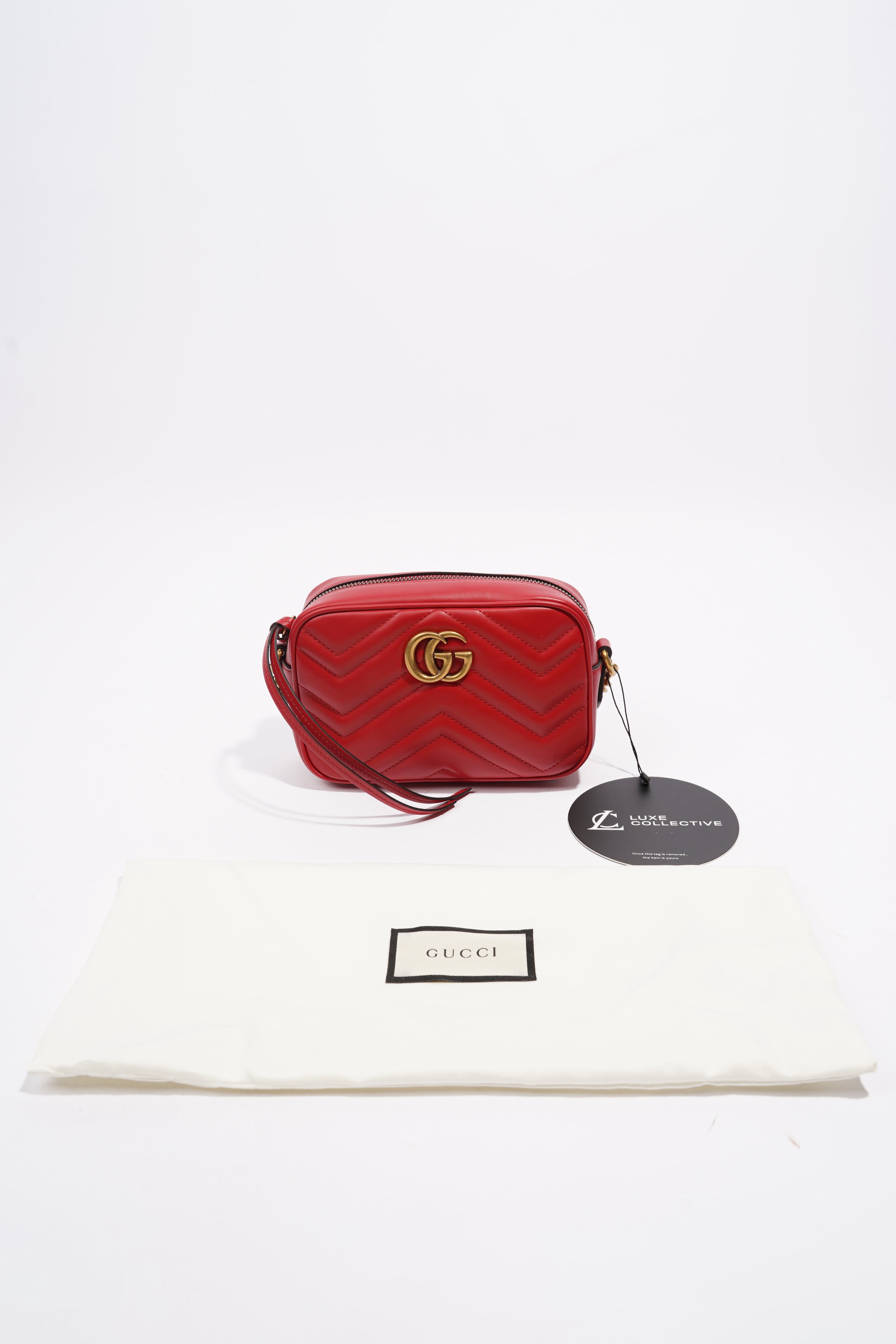 Gucci Marmont Zip Red Matelasse Leather Mini