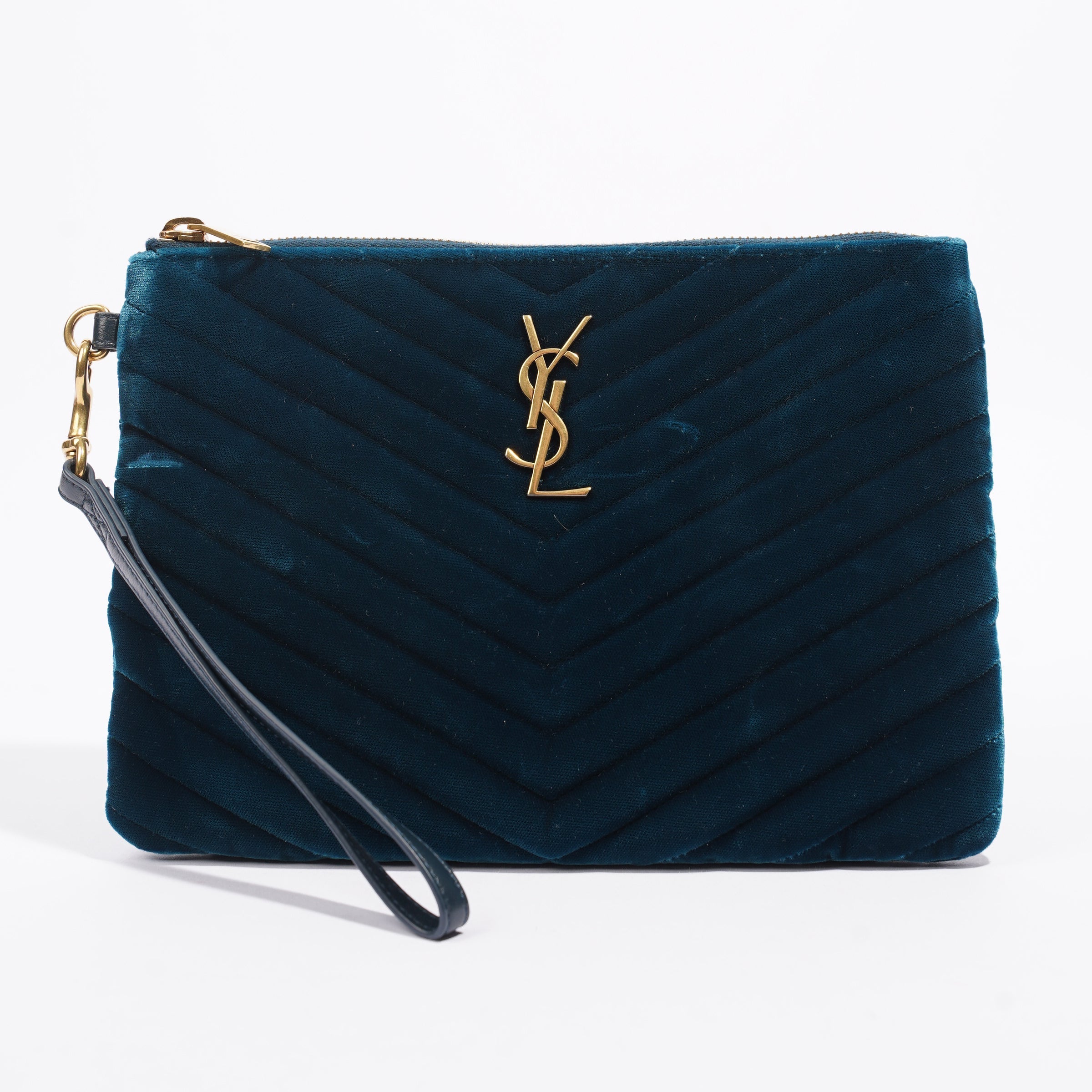 Saint Laurent Chevron Strap Turqoise Velvet