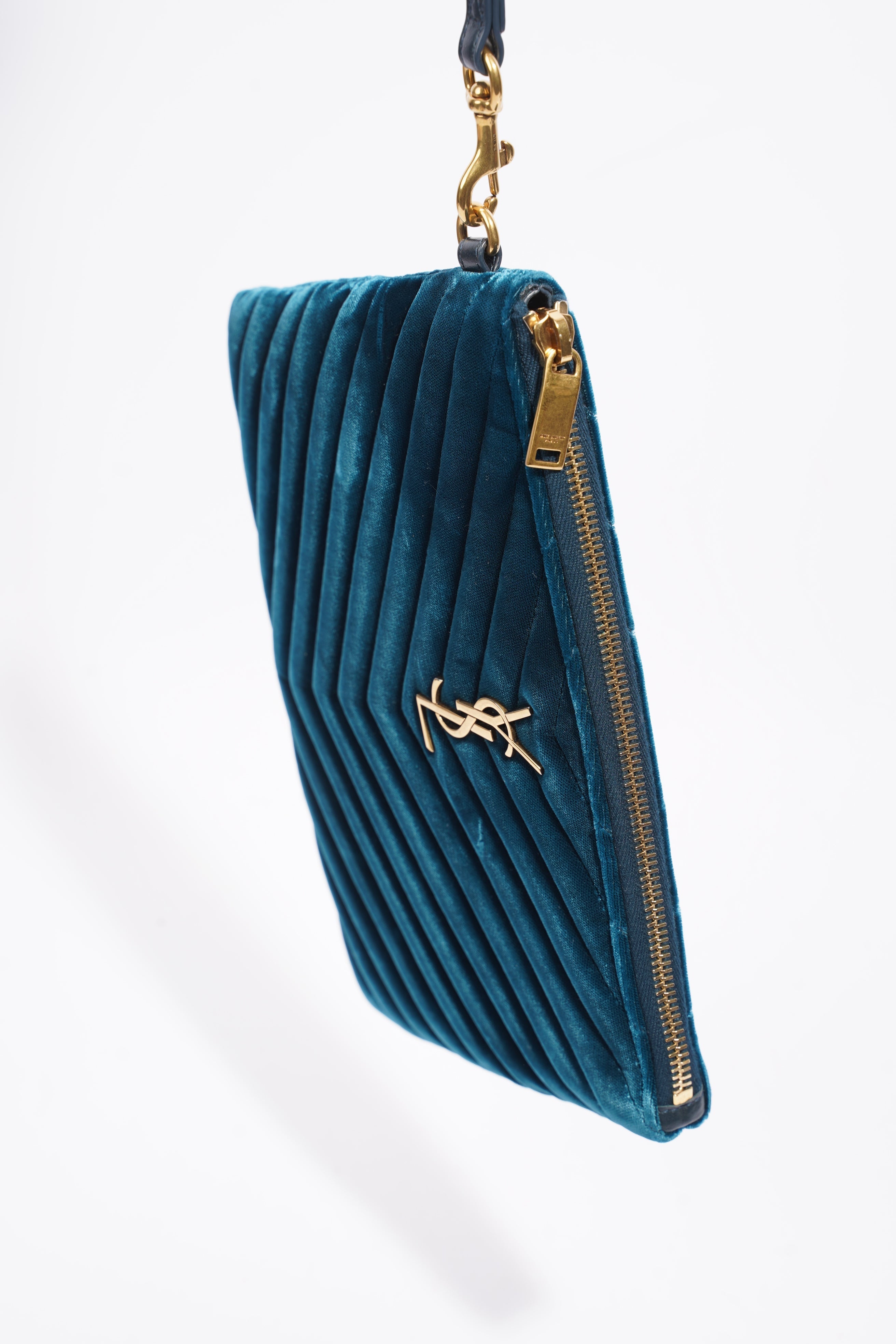 Saint Laurent Chevron Strap Turqoise Velvet