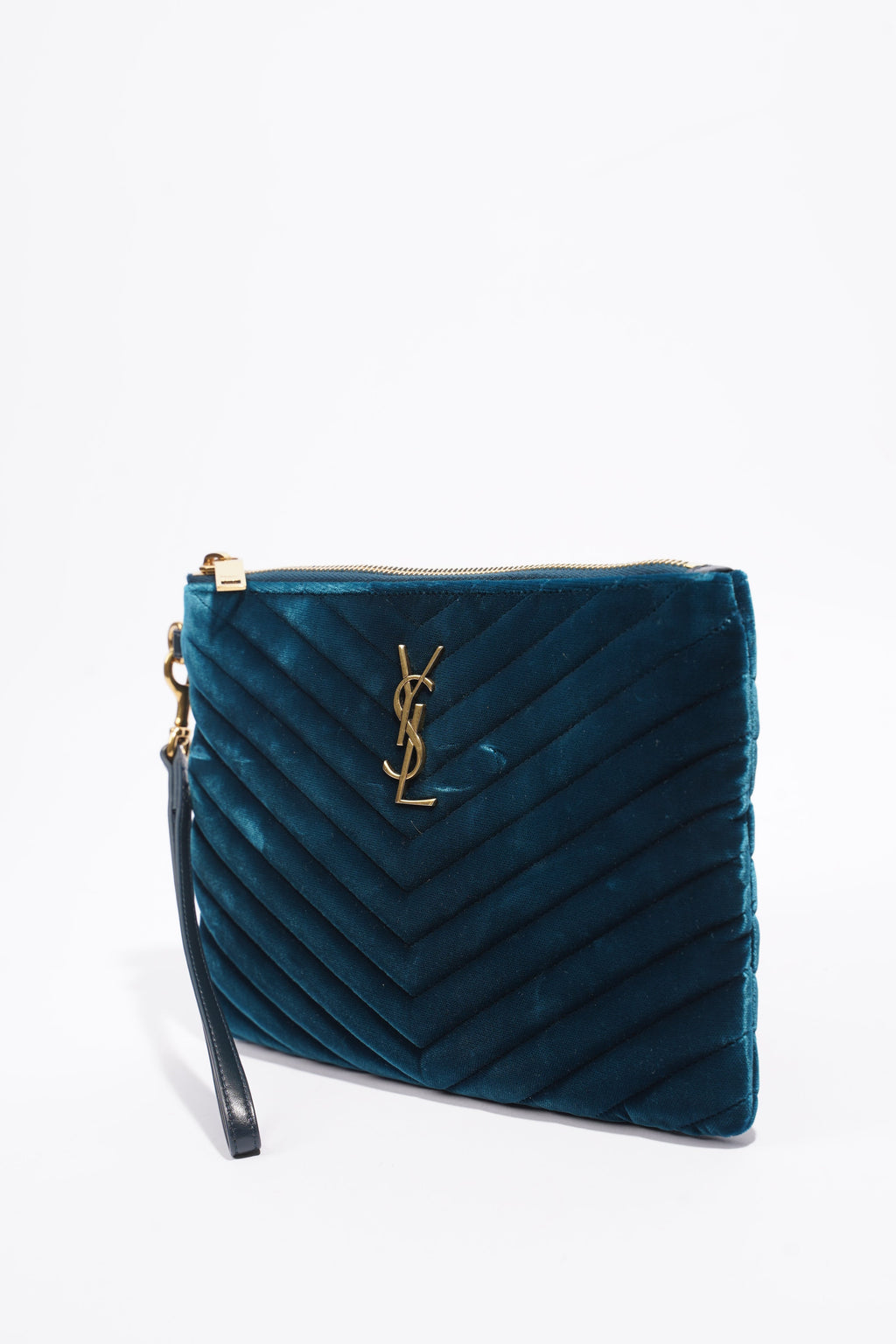 Saint Laurent Chevron Strap Turqoise Velvet