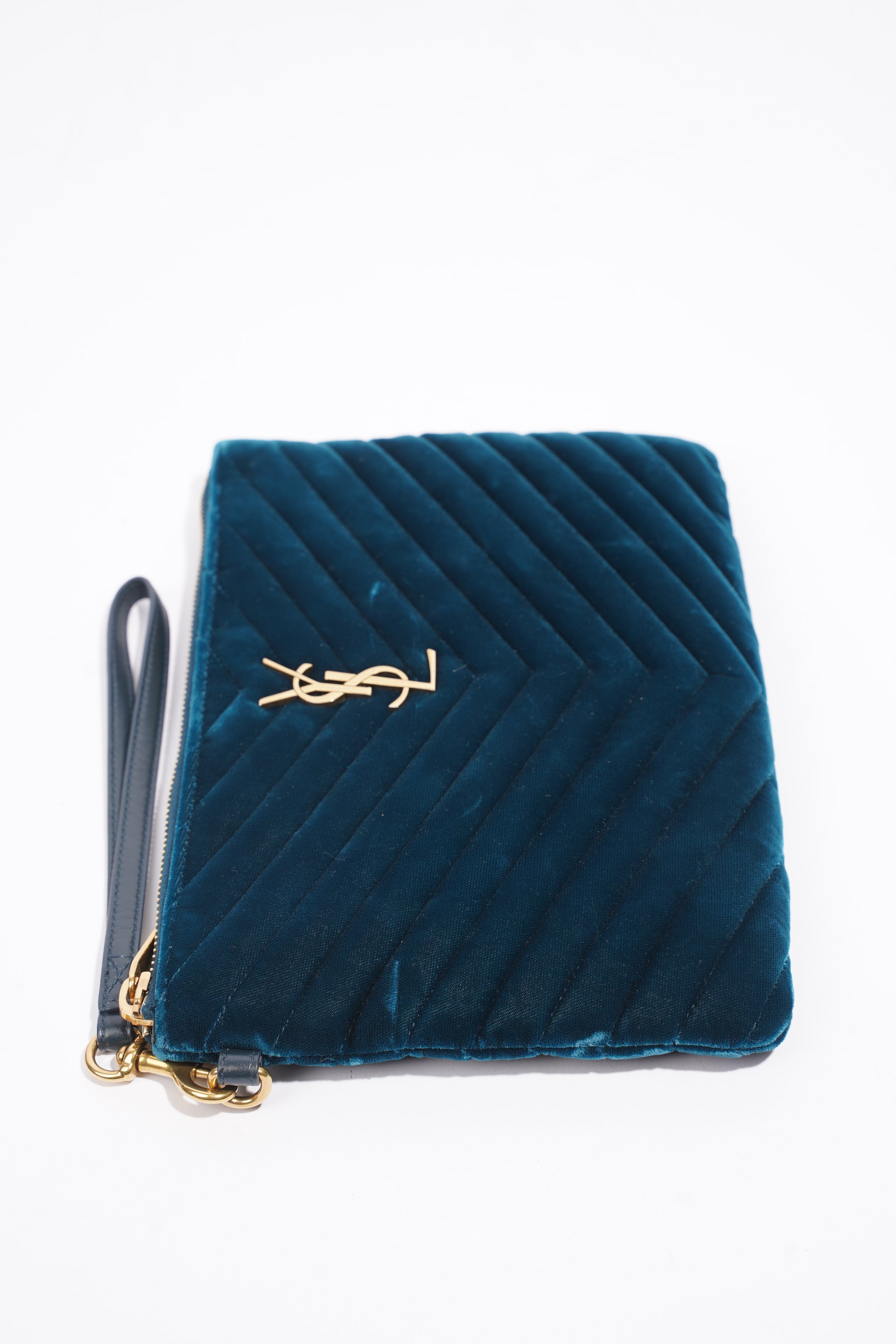 Saint Laurent Chevron Strap Turqoise Velvet