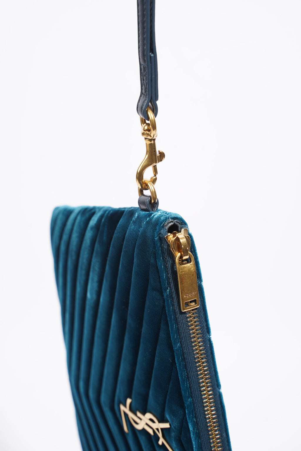 Saint Laurent Chevron Strap Turqoise Velvet
