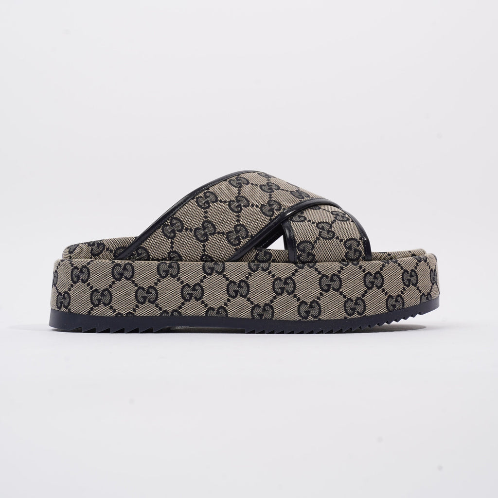 Gucci Angelina GG Supreme Beige Monogram / Navy Canvas EU 39 UK 6