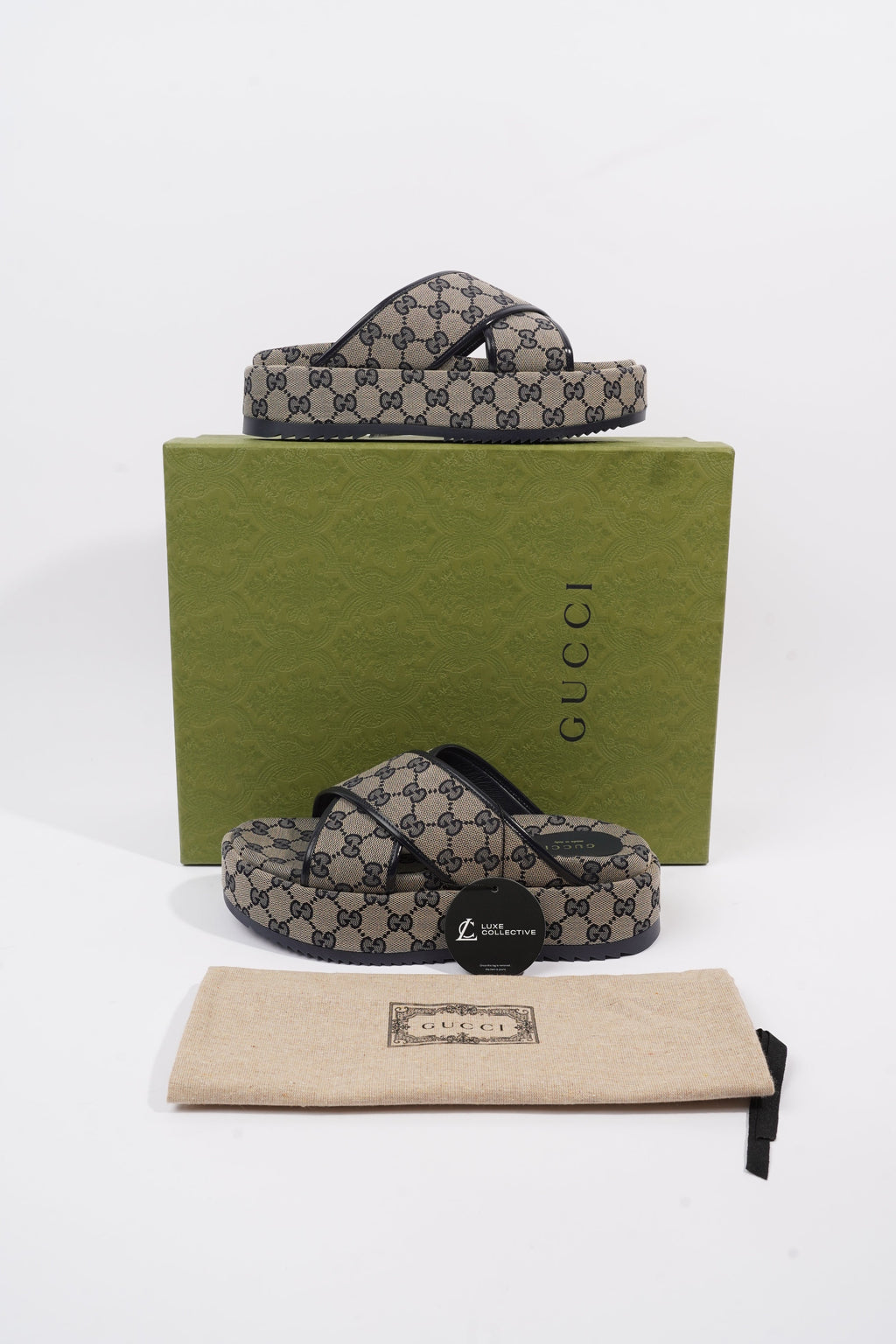 Gucci Angelina GG Supreme Beige Monogram / Navy Canvas EU 39 UK 6