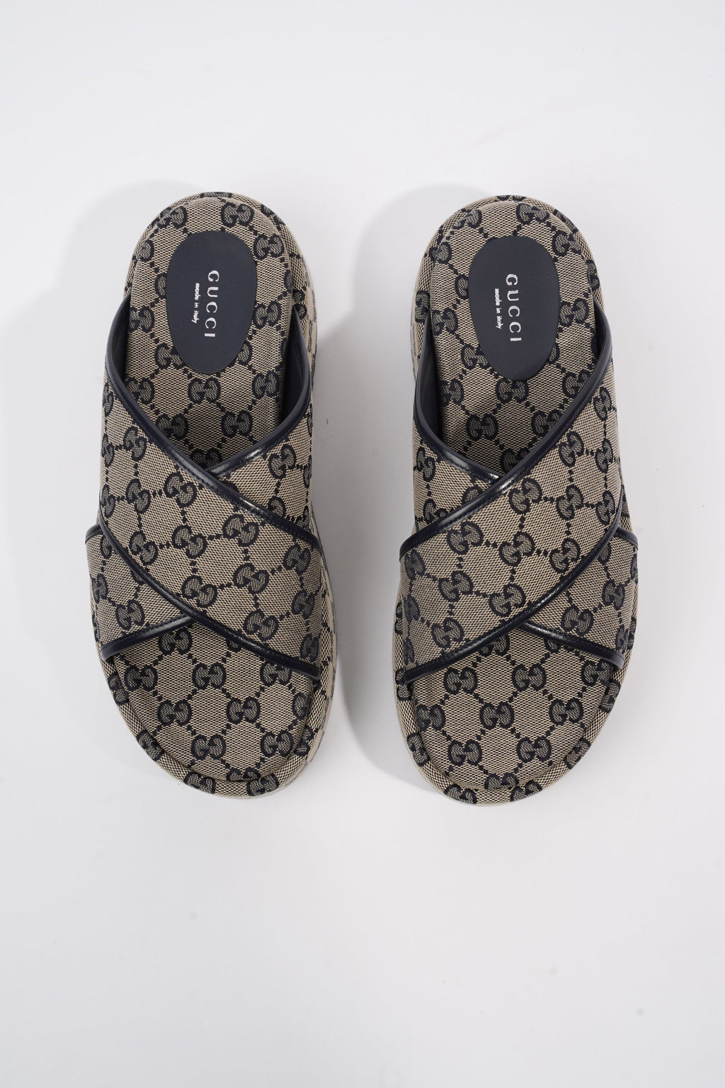 Gucci Angelina GG Supreme Beige Monogram / Navy Canvas EU 39 UK 6