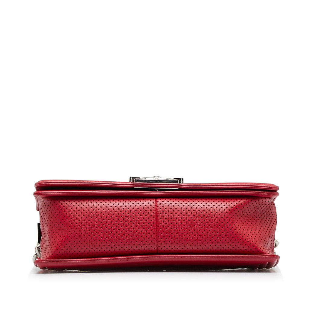 Chanel Boy Flap Bag Medium Red Perforated Lambskin Silver