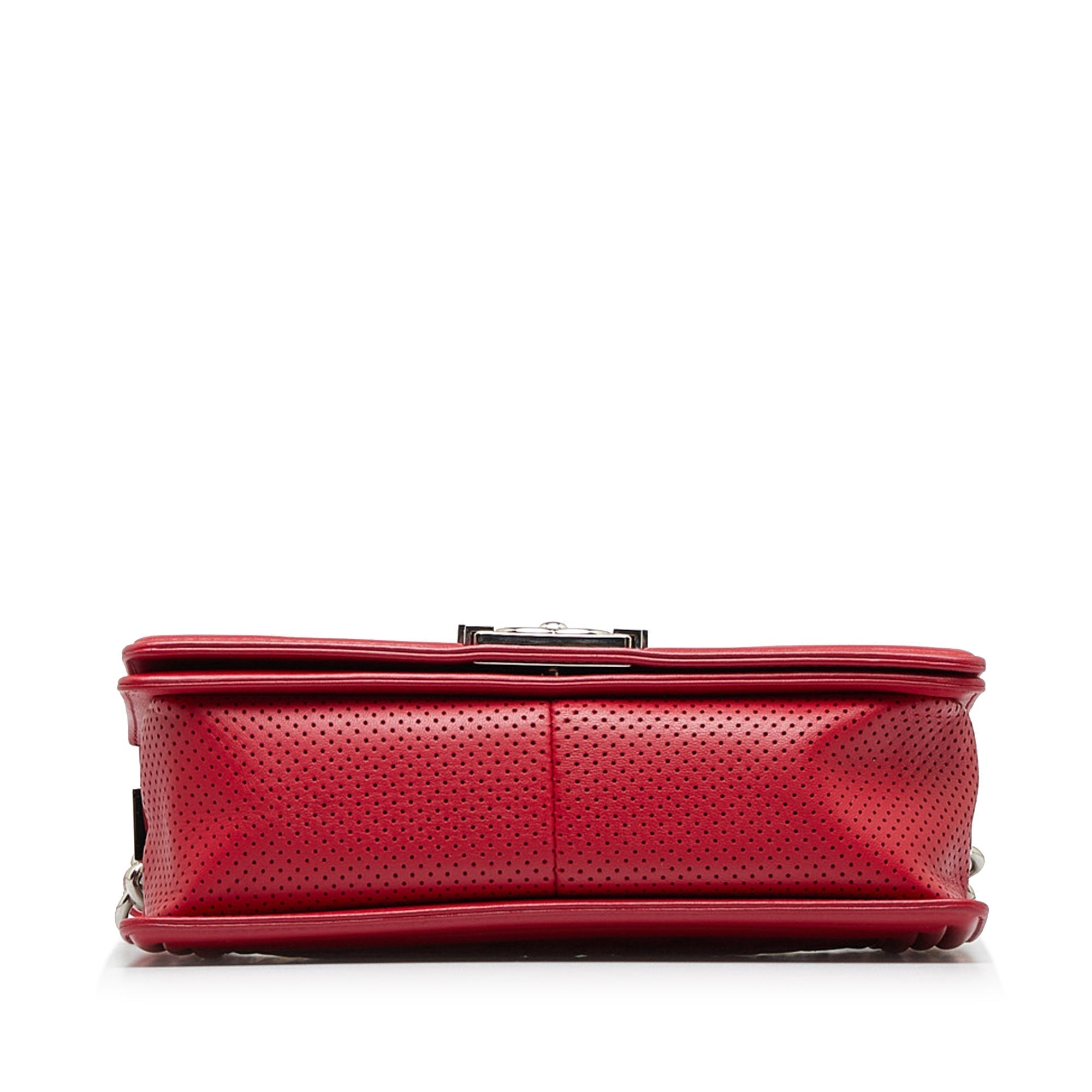 Chanel Boy Flap Bag Medium Red Perforated Lambskin Silver