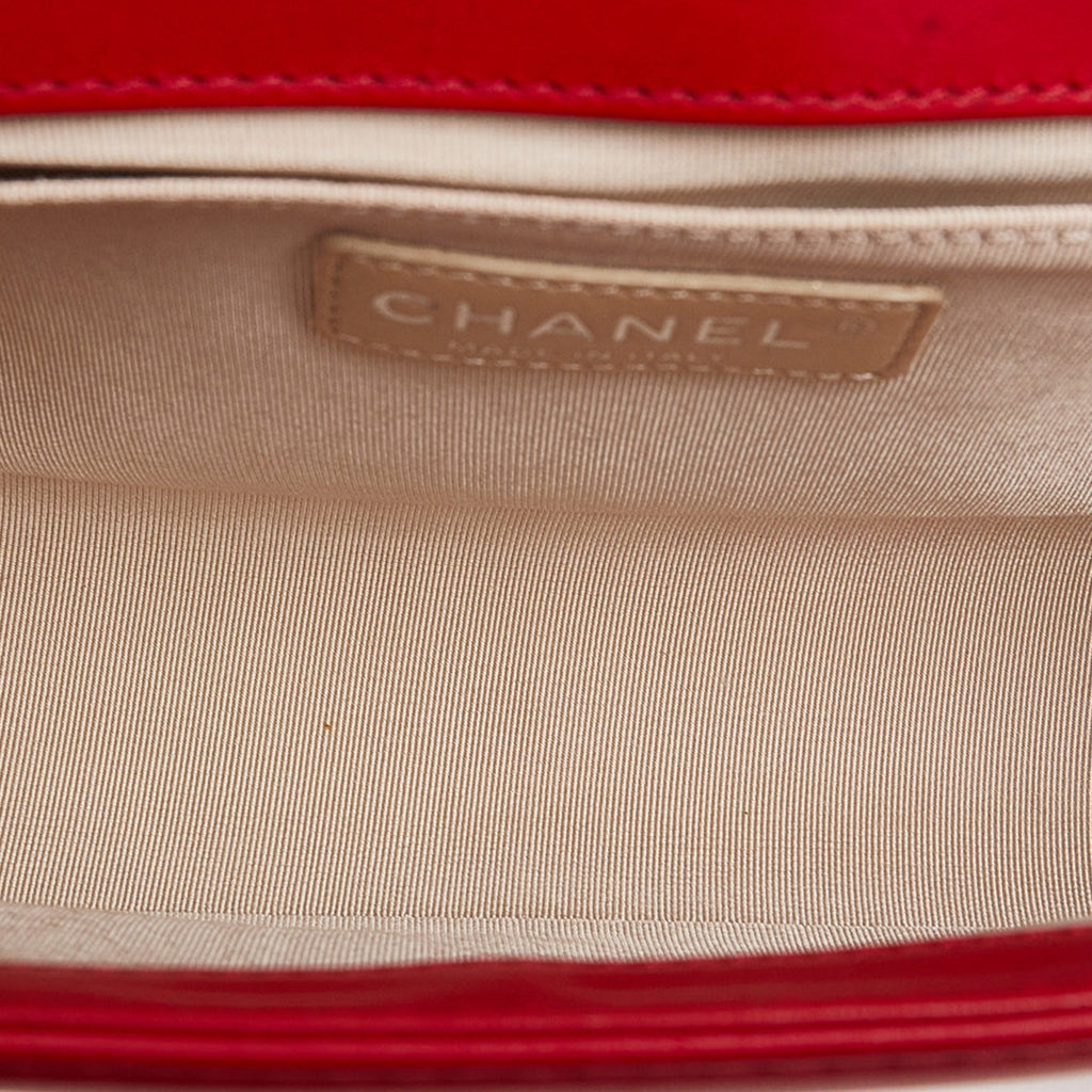 Chanel Boy Flap Bag Medium Red Perforated Lambskin Silver