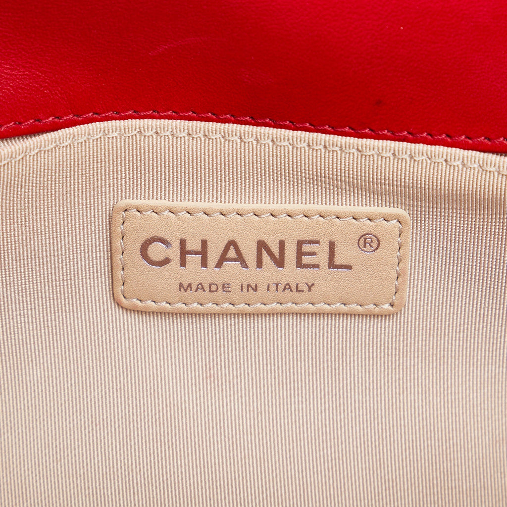 Chanel Boy Flap Bag Medium Red Perforated Lambskin Silver